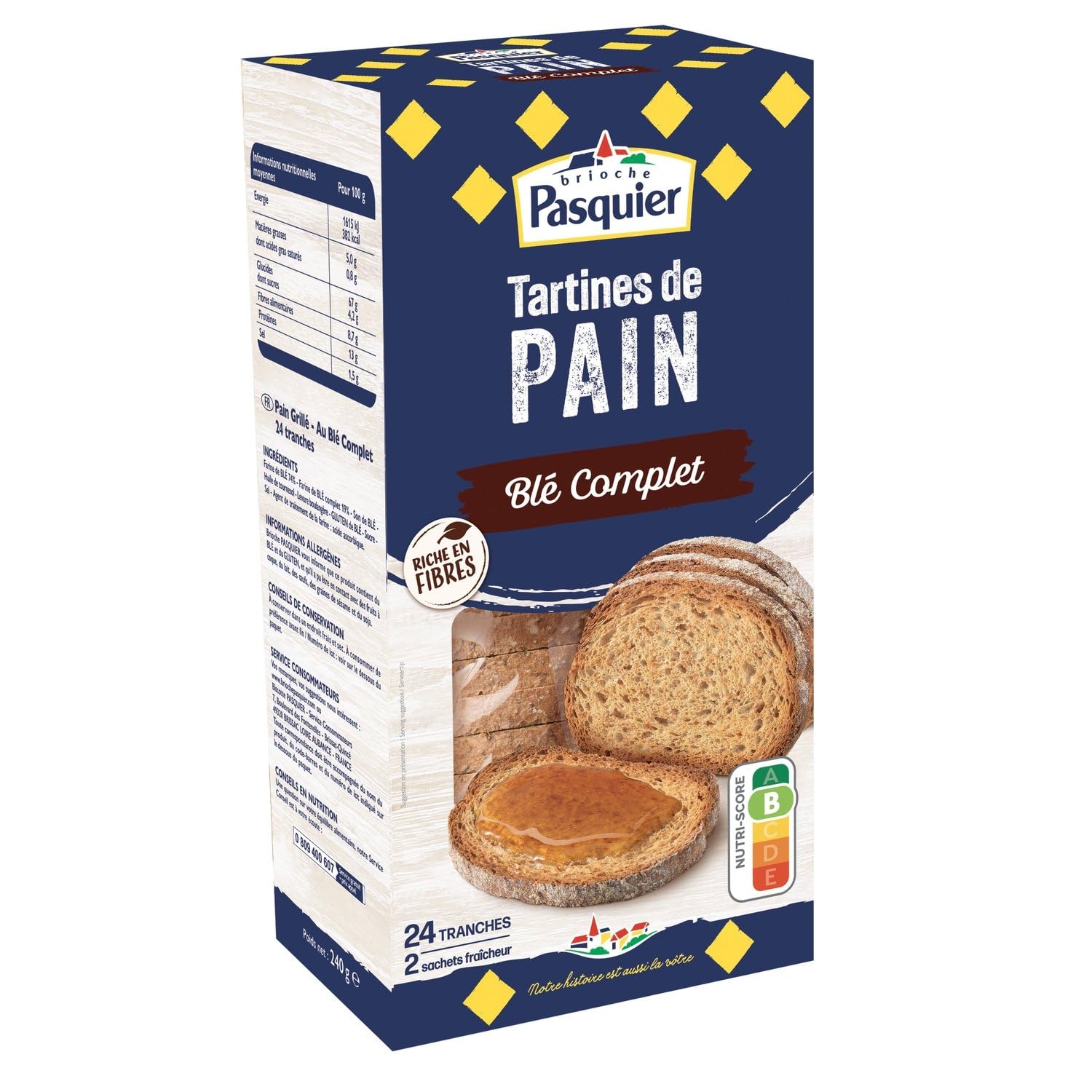 Pains Grillés au Blé Complet PASQUIER - le paquet de 240 g Lot De 4 - Par Lot