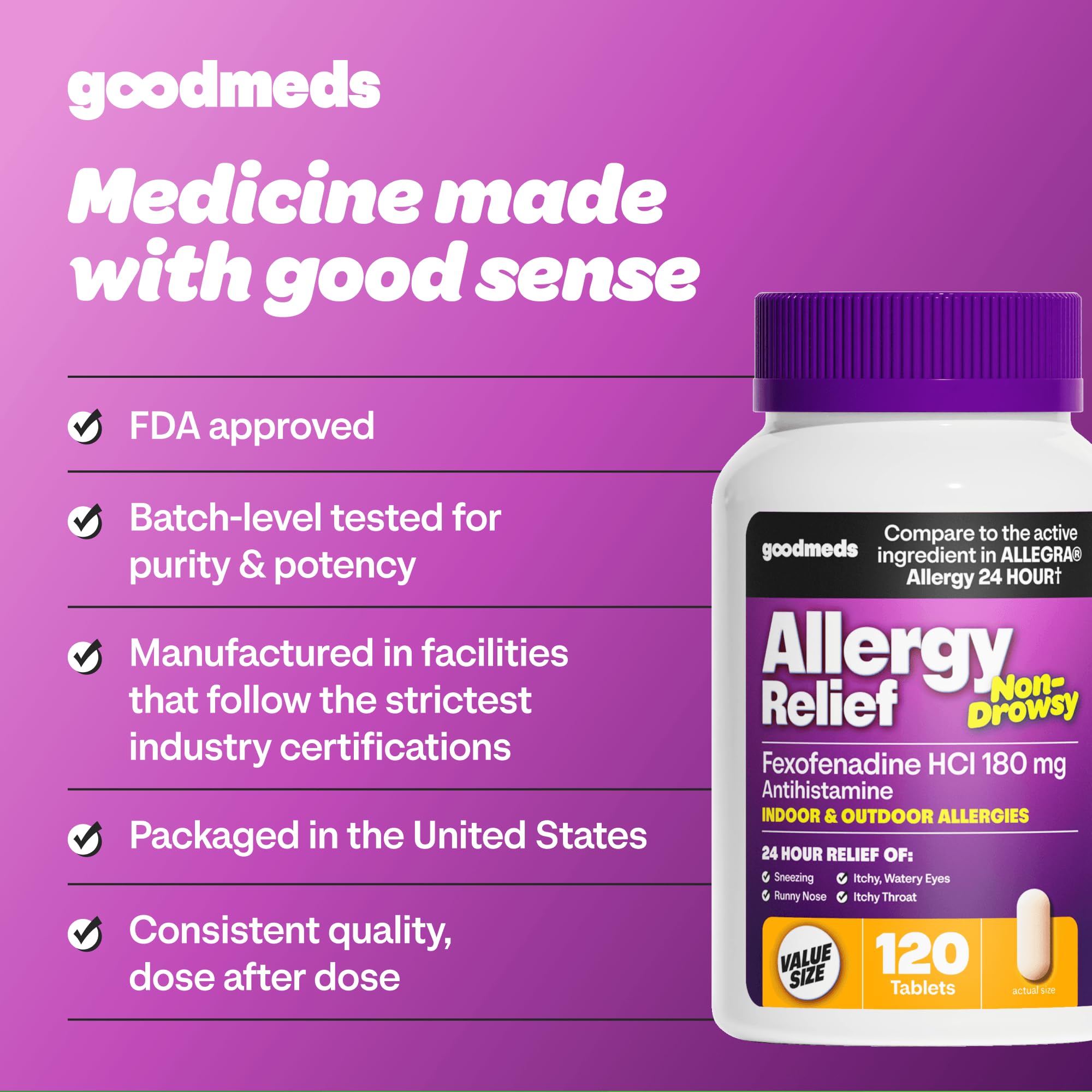 Allergy Relief, Compare to Allegra, Fexofenadine HCl 180mg, 120 Tablets — Amazon image 6