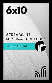 Americanflat 6x10 Picture Frame with Shatter-Resistant Glass - Streamline Collection - Thin Border Photo Frame for Tabletop and Wall Display - Hanging Hardware and Easel Stand Included - Black