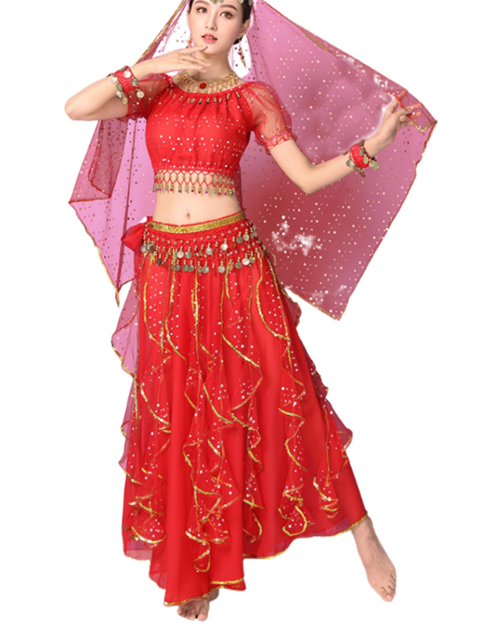 6-Częściowy Zestaw Bollywood Indian Women'S Fancy Dress Princess Belly Dance Costume Performance And Practice (T3426)