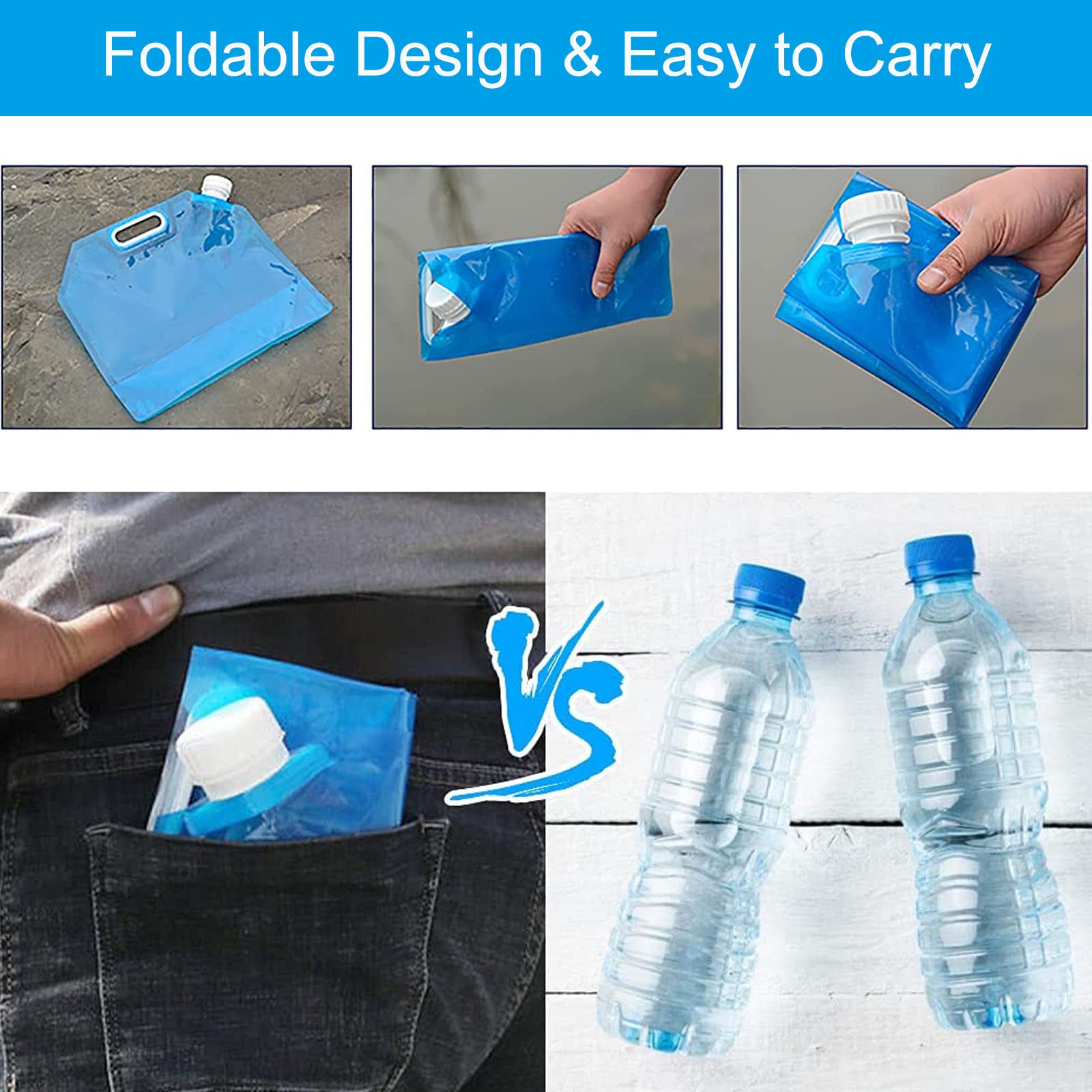 Lot 5 Sacs Eau Pliable 5L/10L Avec Robinet - Bidon Eau Camping Randonnée Pique-Nique - Réservoir Flexible