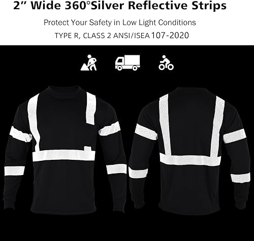 Miniatura 5 de Camisetas de seguridad reflectantes de alta visibilidad Hi Vis, manga larga, para trabajo de construcción, 3 piezas, para hombres