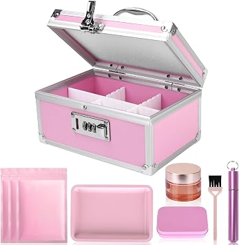 Gosstek Pink Travel Smell Proof Safe Locking Box With 6 PCS Accessories, Premium Medicine Organizers Case, Childproof Pill Box Organizer, Lock box for Valuables, Medium.