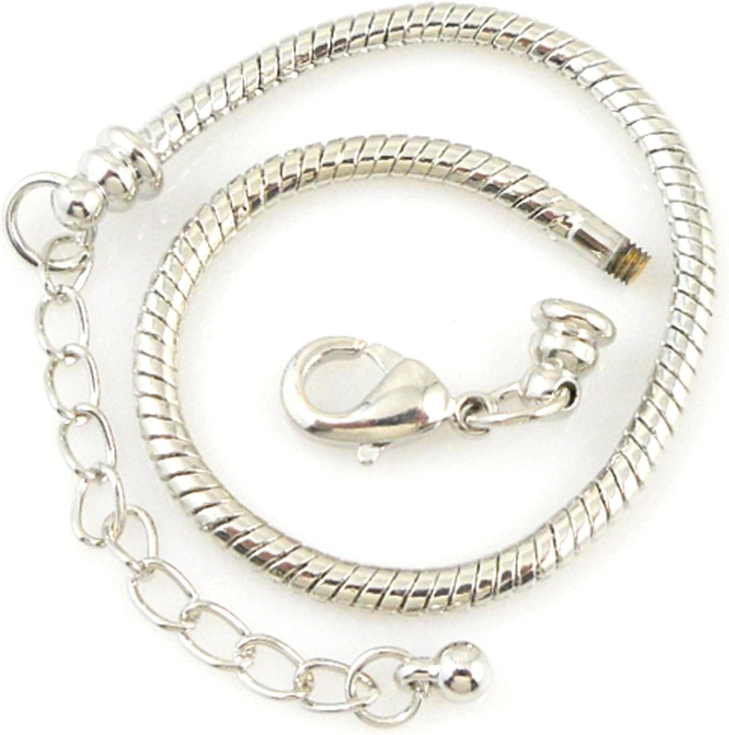 RUBYCA 10pcs White Silver Plated Lobster European Style Snake Chain Bracelet fit Charm Beads 8.7"