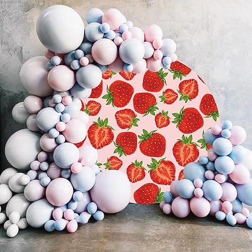 Miniatura 3 de Renaiss Cubierta de fondo redonda de fresa de 7.2 x 7.2 pies para sesión de fotos, niños, niñas, mujeres, retrato de bayas dulces rojas, círculo,