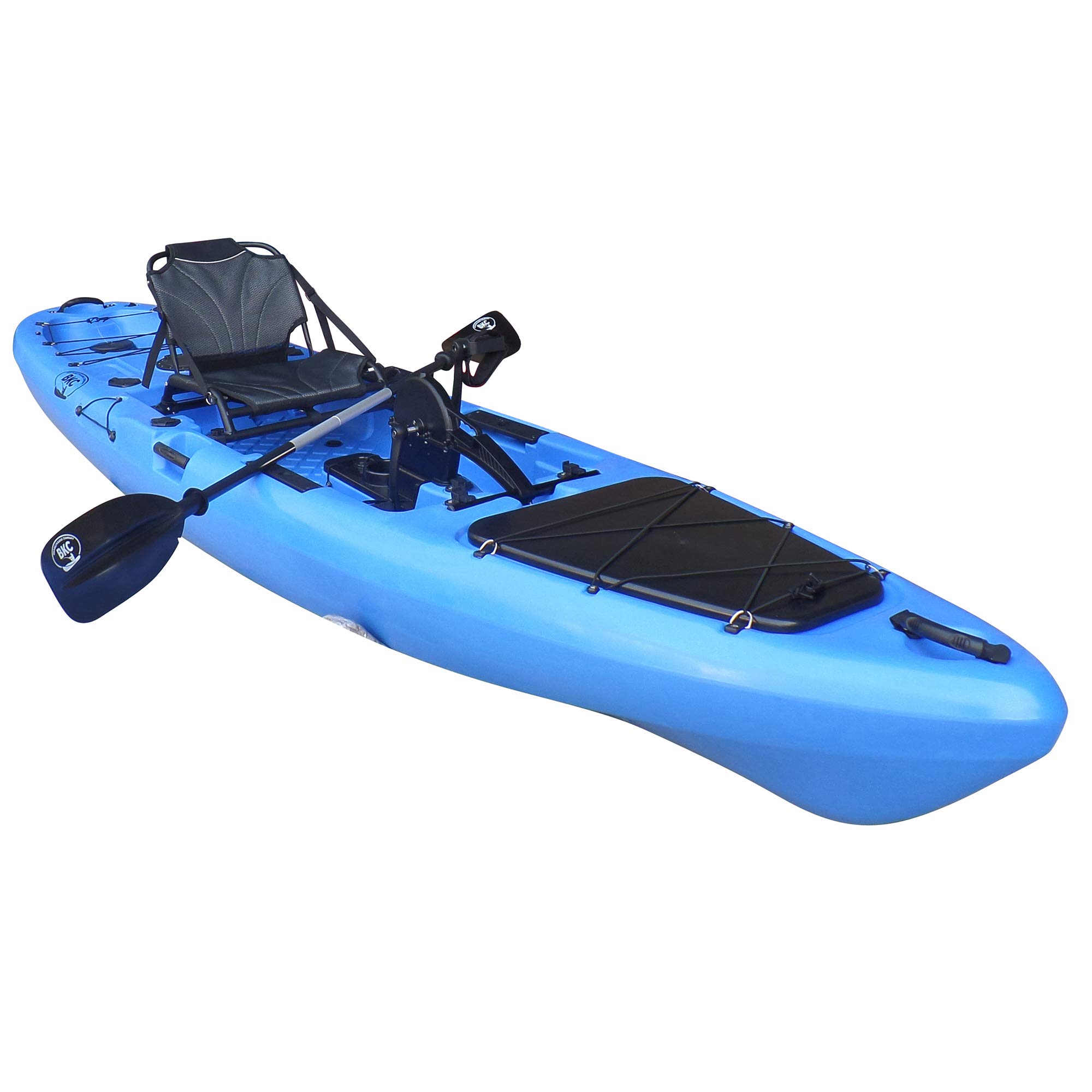 BKC PK13 13' Pedal Drive Fishing Kayak W/Rudder System and Instant Reverse, Paddle, Upright Back