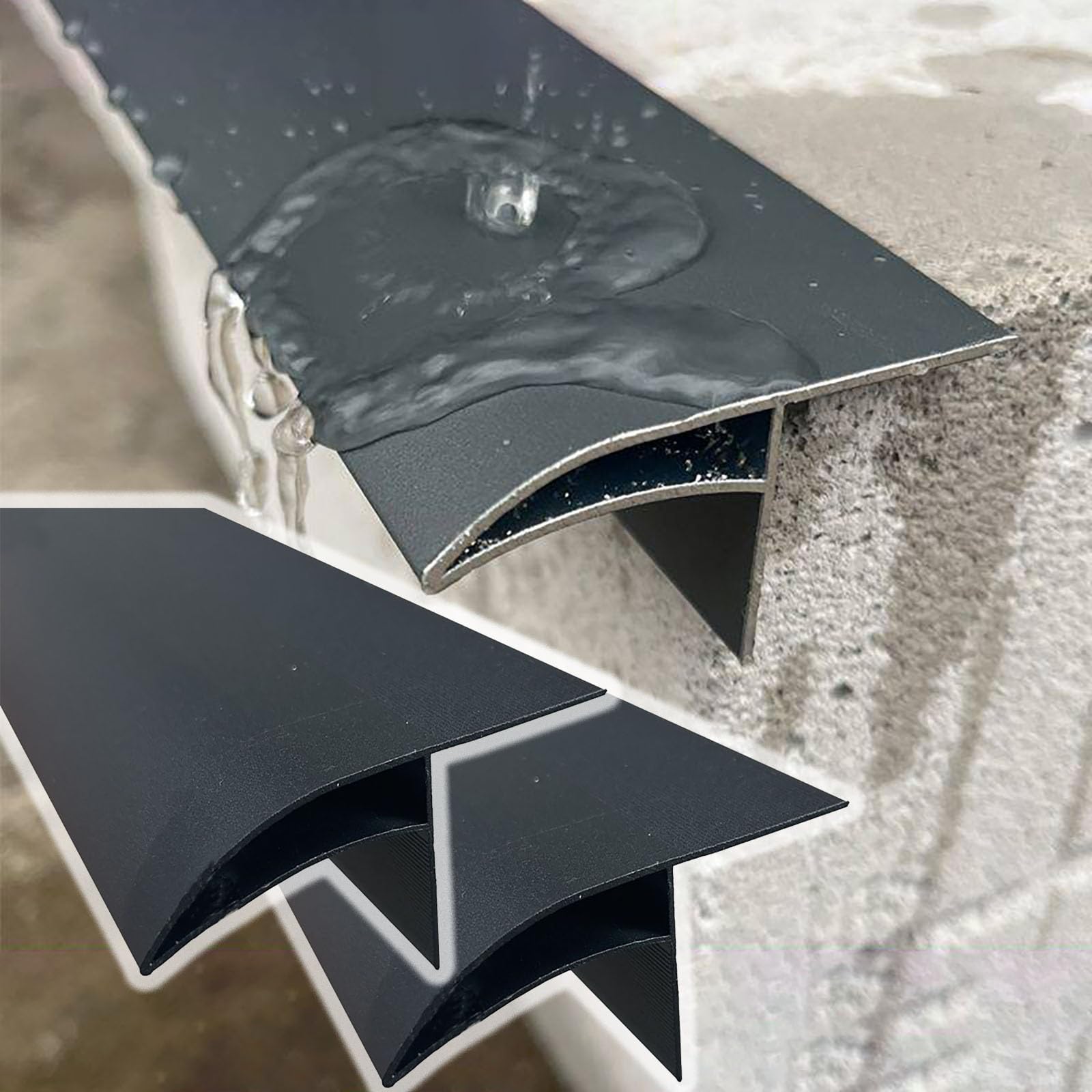 Exterior Drip Edge Flashing, Window Sill Water Deflector, Roof Eaves Drainage Strip, Wall Edge Waterproof Molding for Outdoor(Black,W-70mm/2.8in)