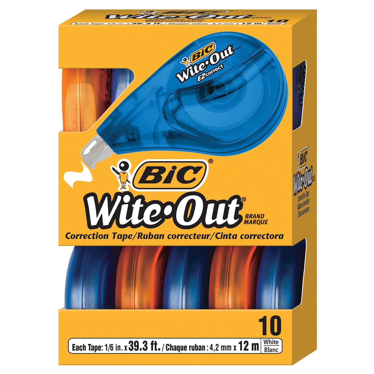 BIC Wite-Out Brand EZ Correct Correction Tape, White, 10-Count