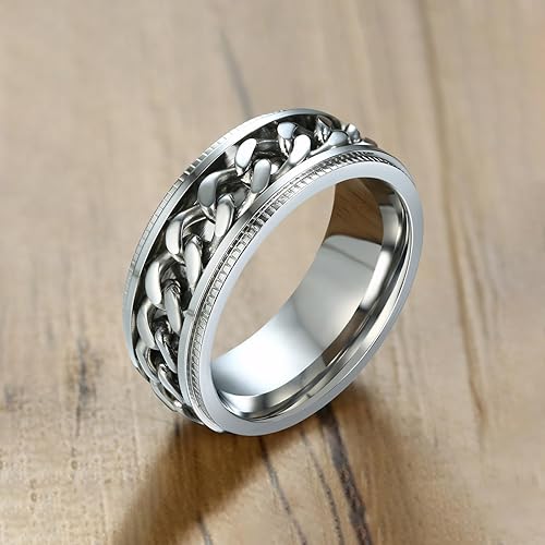 Miniatura 3 de Men's Spinner Ring Fidget Anxiety Rings 8MM Stainless Steel Fidget Rings for Men Women Anxiety Relief SilverBlackGoldBlue Beveled Edge Wedding Bands