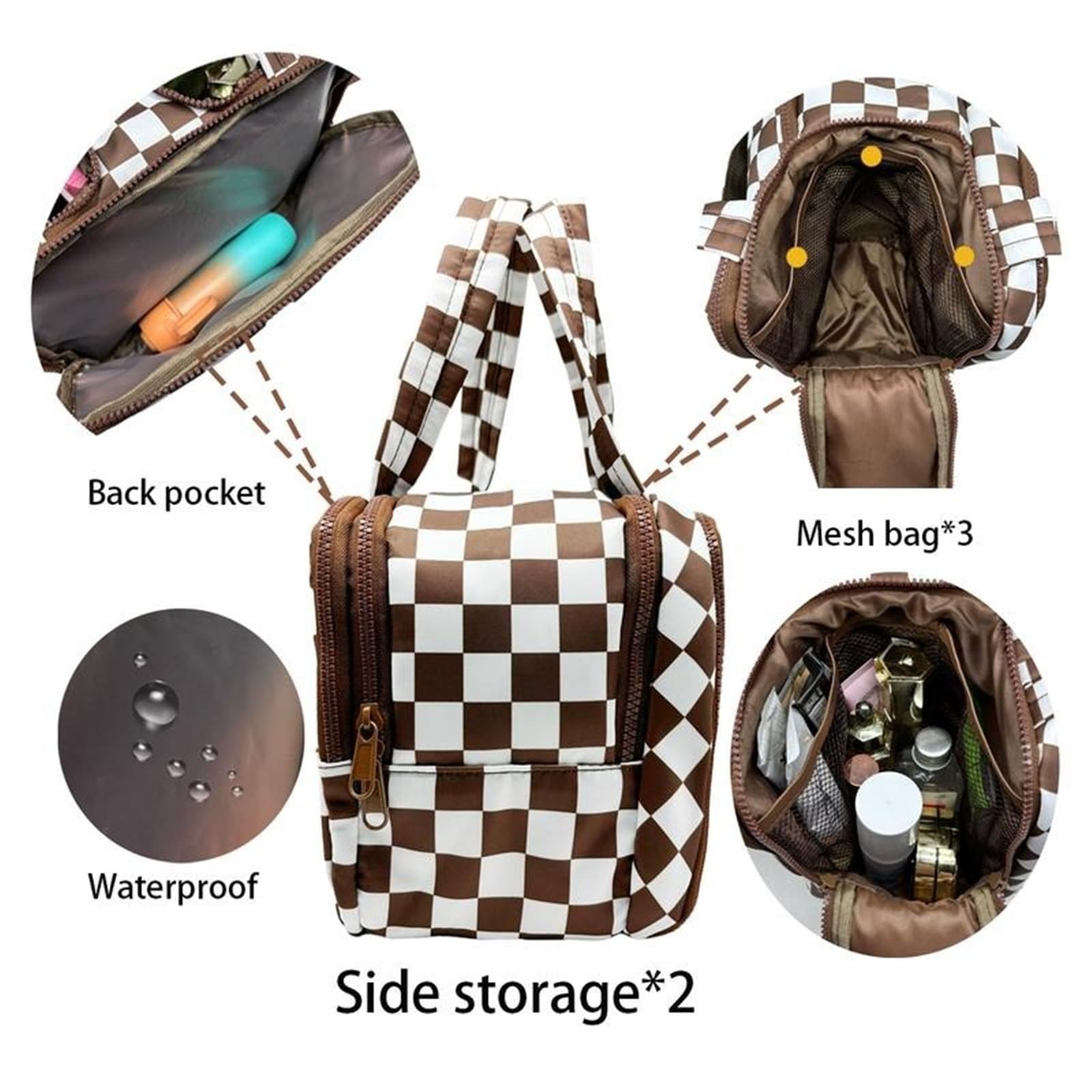porta trucchi Borsa da toilette da appendere for viaggi di grandi dimensioni, organizer for trucco a scacchi, borse da toilette, organizer for donne e ragazze beauty case