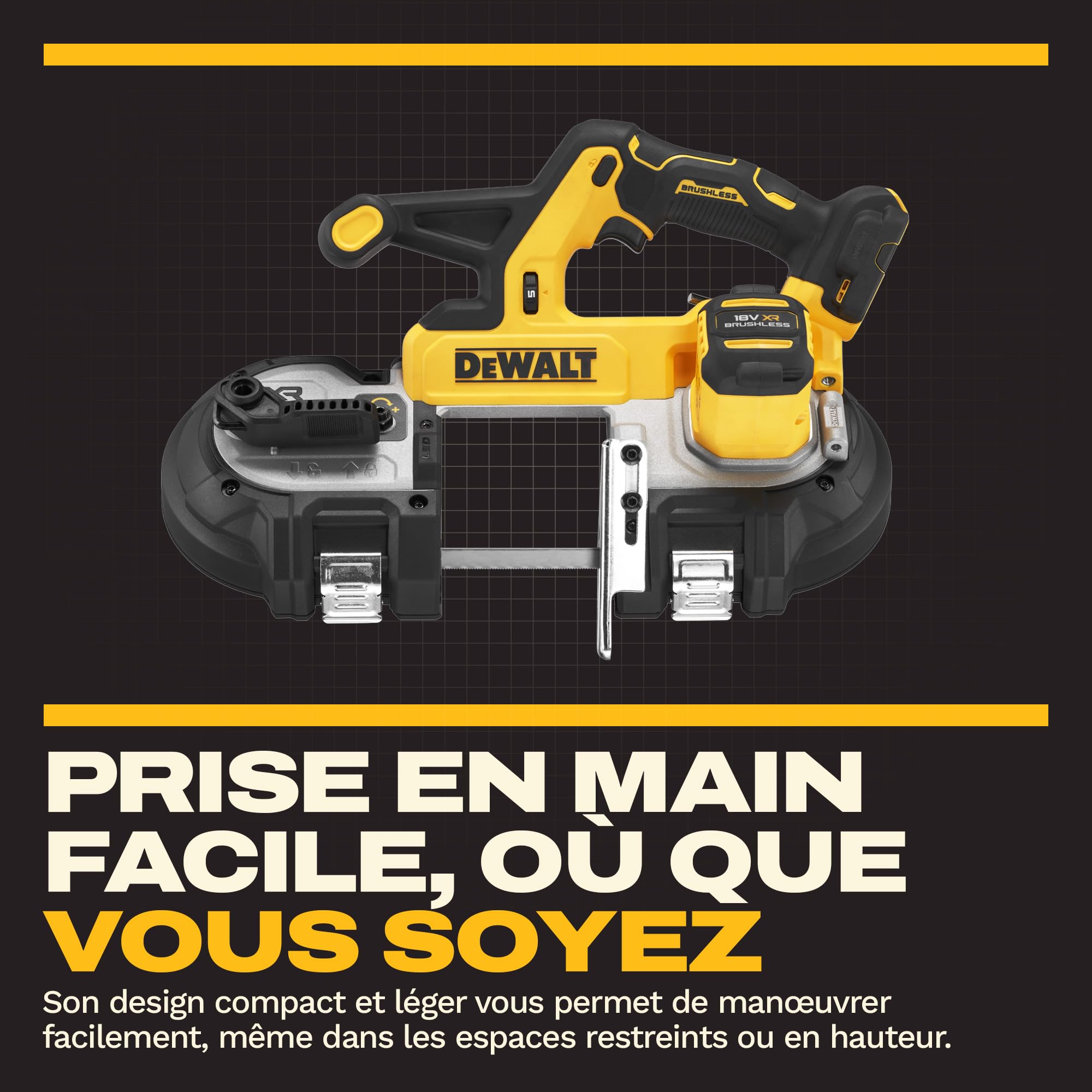 DEWALT Scie à ruban compacte 18V XR Brushless, outil seul, DCS378N-XJ