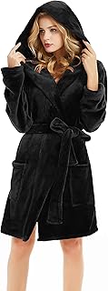 Women Hooded Fleece Robe, Short Plush Robes for Womens With Hood Soft Wa...