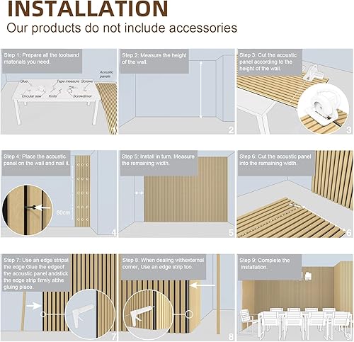 Miniatura 3 de Paneles acústicos de madera, paquete de 4, paneles insonorizados para interiores de 47.24 pulgadas de largo x 12.6 pulgadas de ancho, paneles de