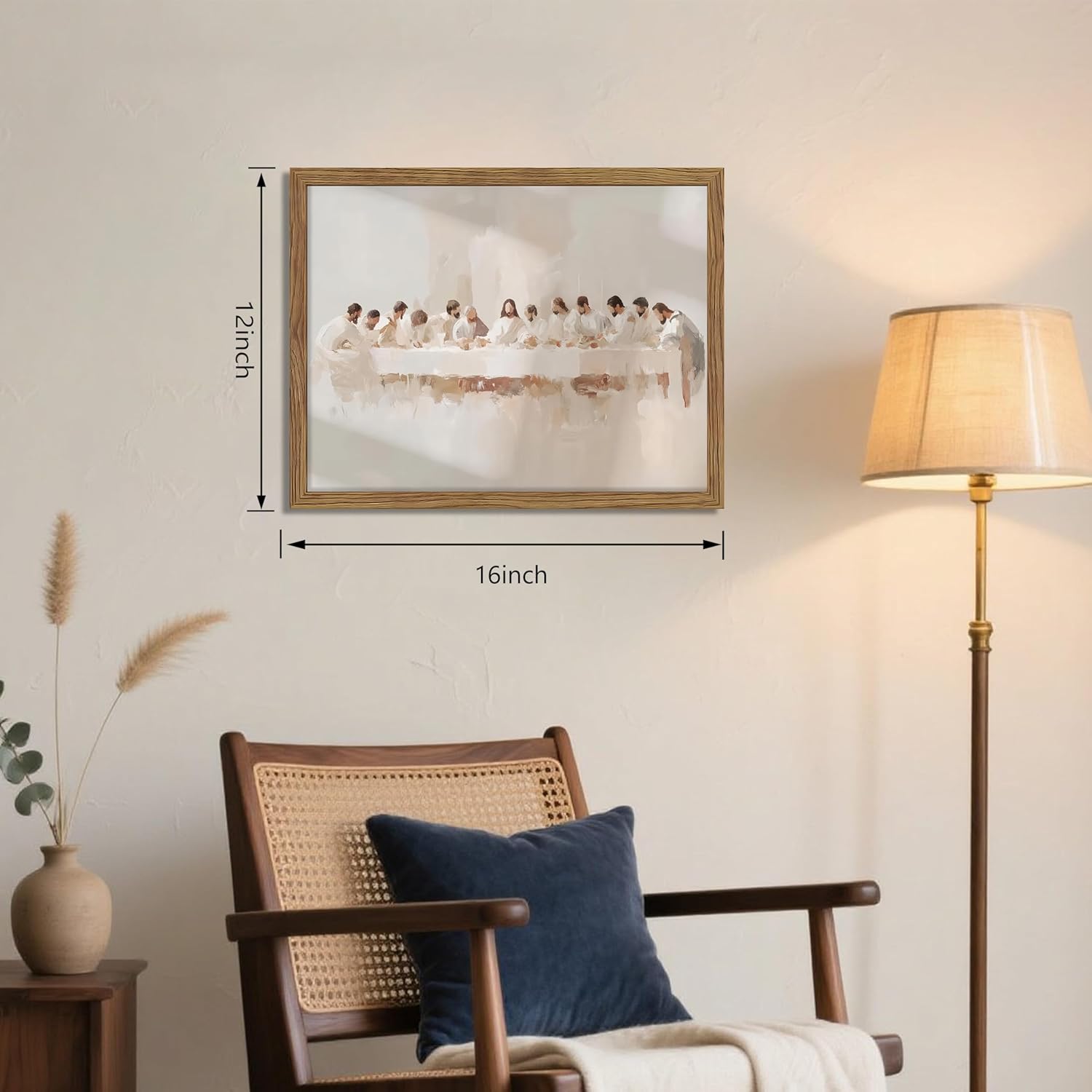 Framed Last Supper Wall Art, Religious Christian Posters Print, Christian Wall Decor, Christianity Gift for her, Christ Canvas Picture Last Supper Artful for Dining Room Church – 12x16 inch