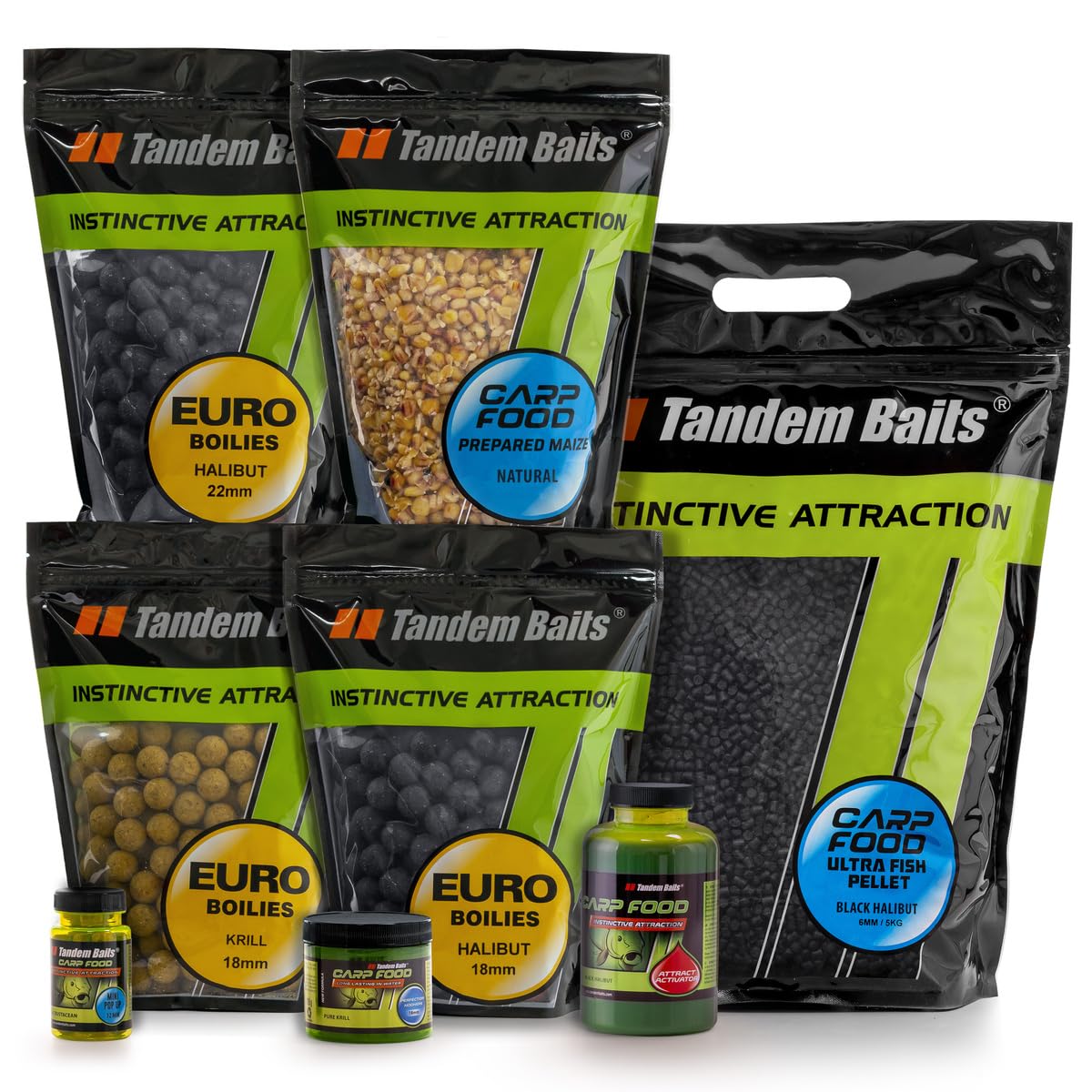 Tandem Baits Set di 8 Weekend Carp Fishing Box Fish Mix | Prepared Maize | Euro Boilies 18/22mm | Pellet Carp XL 8mm | Perfection Hookers 18mm | Mini Pop Up 12mm | Carpfishing Pesche Pesca Accessori