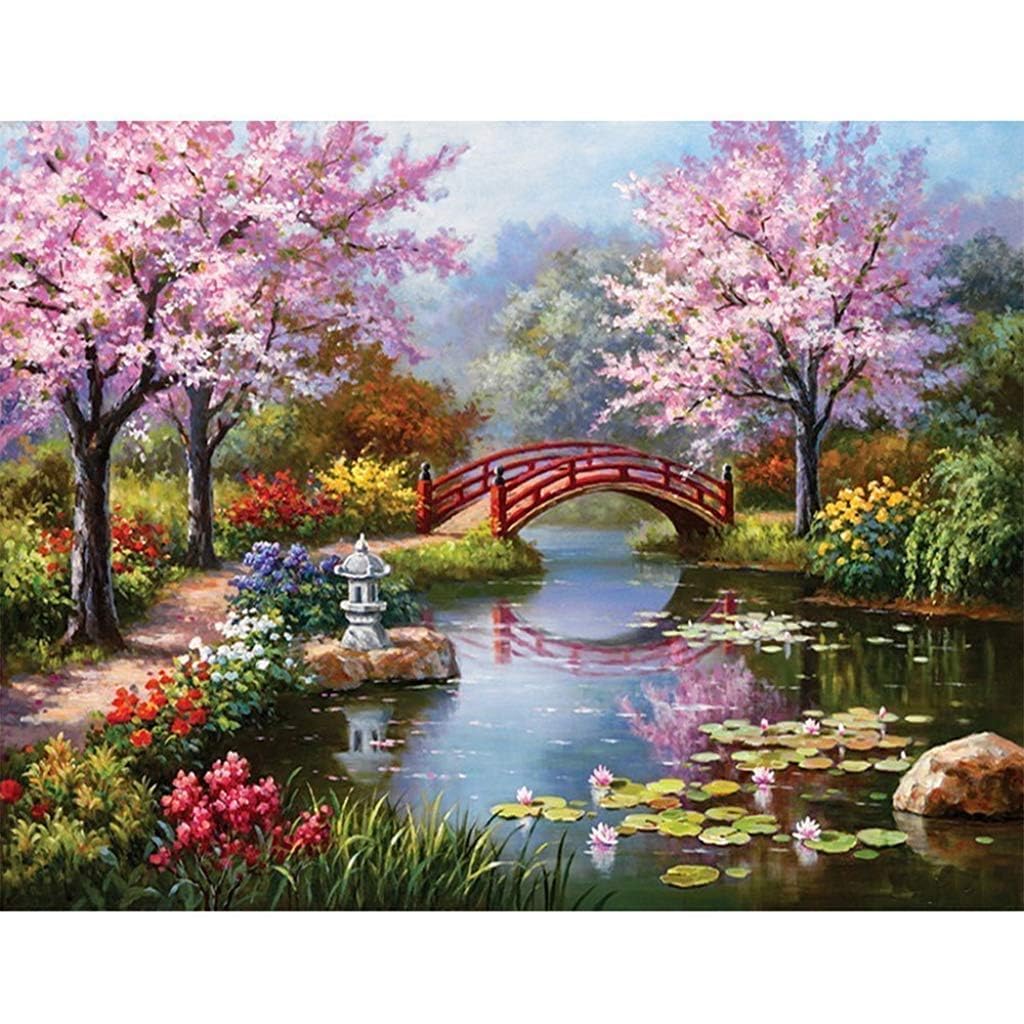 PRAMANTA DIY 5D Diamond Painting Kits for Adults and Kids Art Home Decoration Gift 30 x 40cm 5D Wall Picture (1Pcs) (Peach Blossom Bridge)-image-31