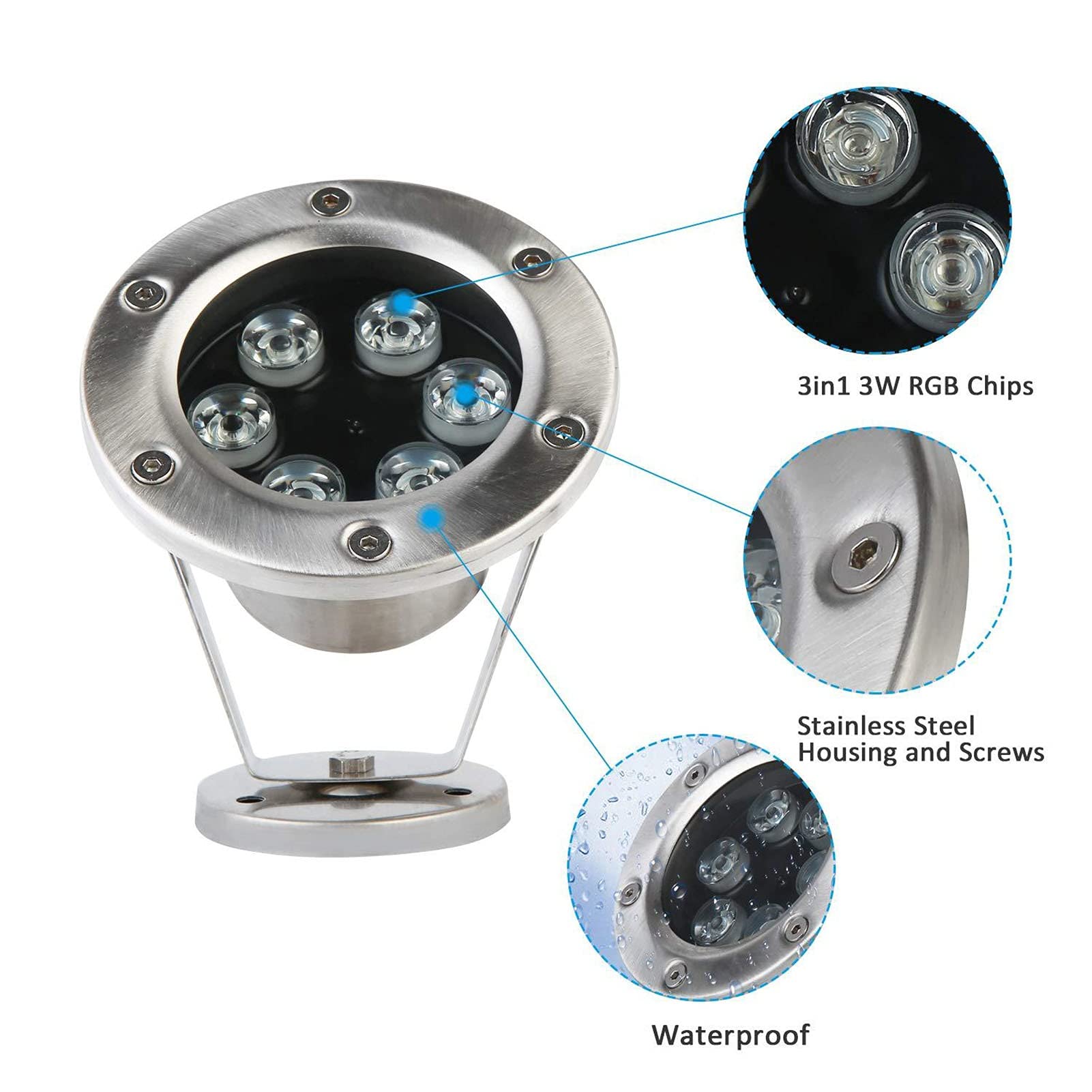 Luci subacquee a LED 6W, ricevitore impermeabile 12v IP68, cavo da 3 m (Color:Natural)
