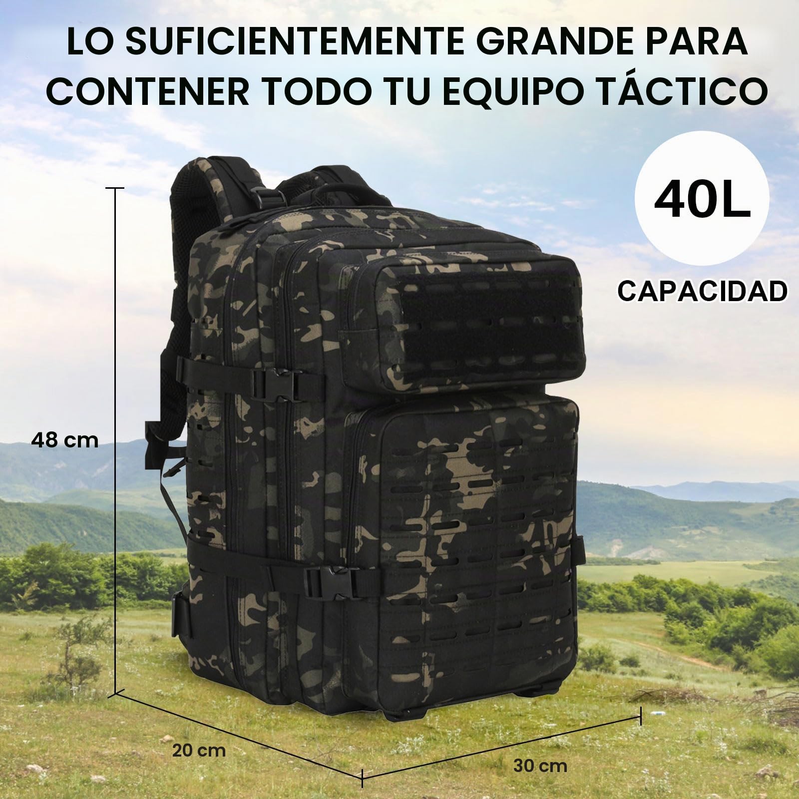 Mochila Táctica 45L Militar, Paquete de Asalto Molle de Gran Capacidad Impermeable Bolsa para Ejército, Mochilas de Marcha para Emergencias de 3 Días Caza Senderismo Acampada Actividad al Aire Libre