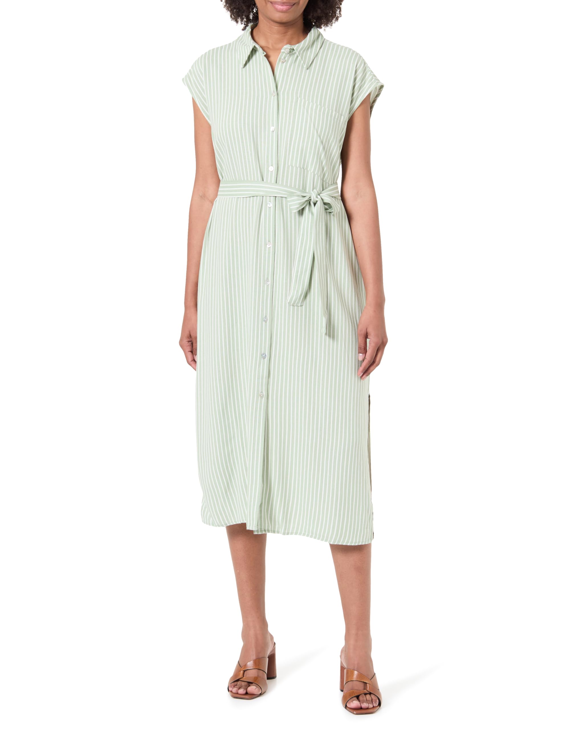 VERO Moda Female Shirt Blouse Dress VMMYMILO Midi Dress, Reseda/Stripes: Snow White, S