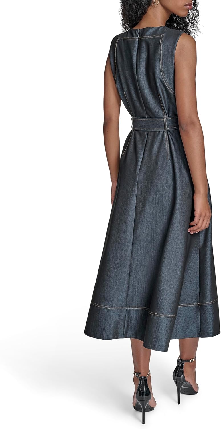 Calvin Klein Womens Sleeveless Belted Asymmetrical Hem Midi Dress - Image 4