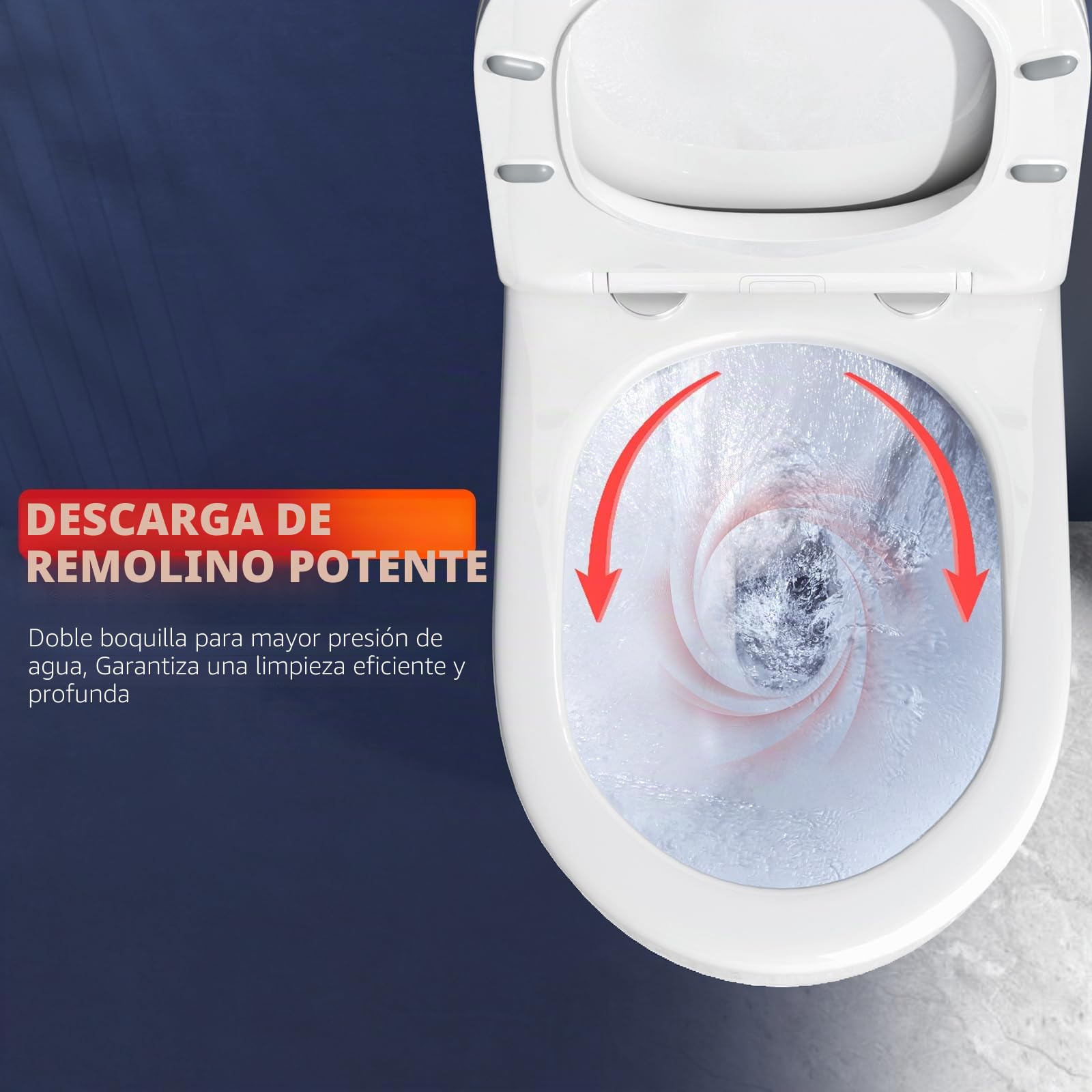 Rainsworth Inodoro de pared sin borde - Inodoro colgante de potente descarga, con tecnología de descarga eficiente, taza de inodoro incluida con asiento de descenso automático y sujetador rápido