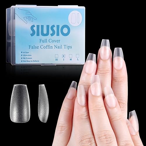 Miniatura 1 de SIUSIO 100 puntas de uñas de gel transparentes S cortas ataúd mate suave en 5 tamaños, uñas preformadas de cobertura completa a presión para uñas