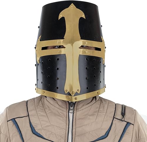 Miniatura 4 de Chainmail Medieval Crusader Knight Templar Helmet Armadura cruzada de acero y latón