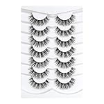 3D Clear Band False EyeLashes Soft Faux Mink Lashes Wispy Fluffy Eyelashes Natural Cat Eye Short Reusable 7 Pairs Happy Heartbeat(No.198)