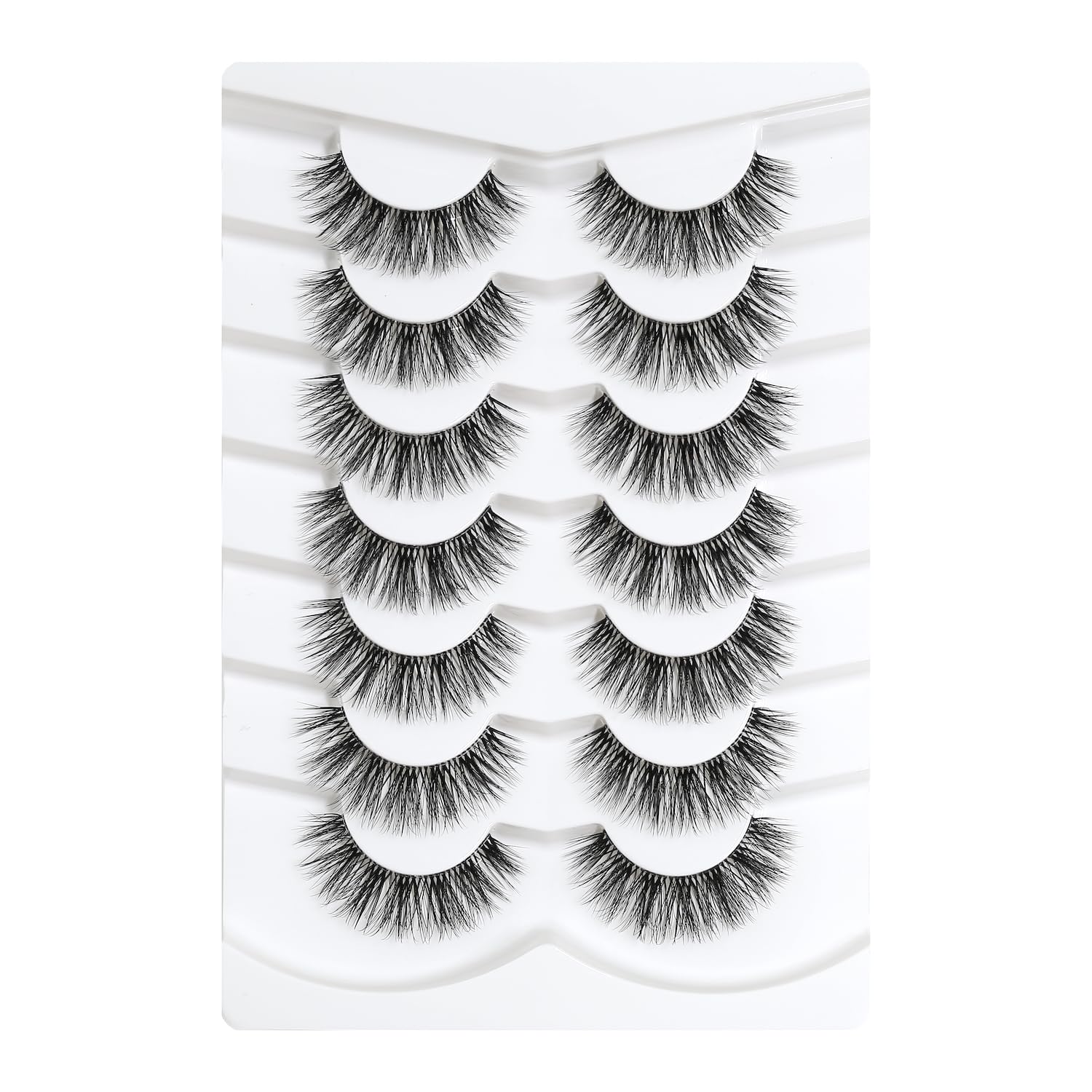 3D Clear Band False EyeLashes Soft Faux Mink Lashes Wispy Fluffy Eyelashes Natural Cat Eye Short Reusable 7 works Happy Heartbeat (No.198)