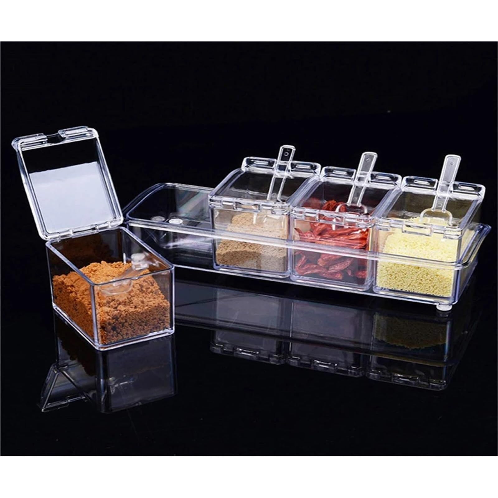 Boîte d'assaisonnement transparente, Pot à condiments, épices scellé, récipient, Gadget d'organisation de cuisine avec couvercle 1 pièce Pour Spice