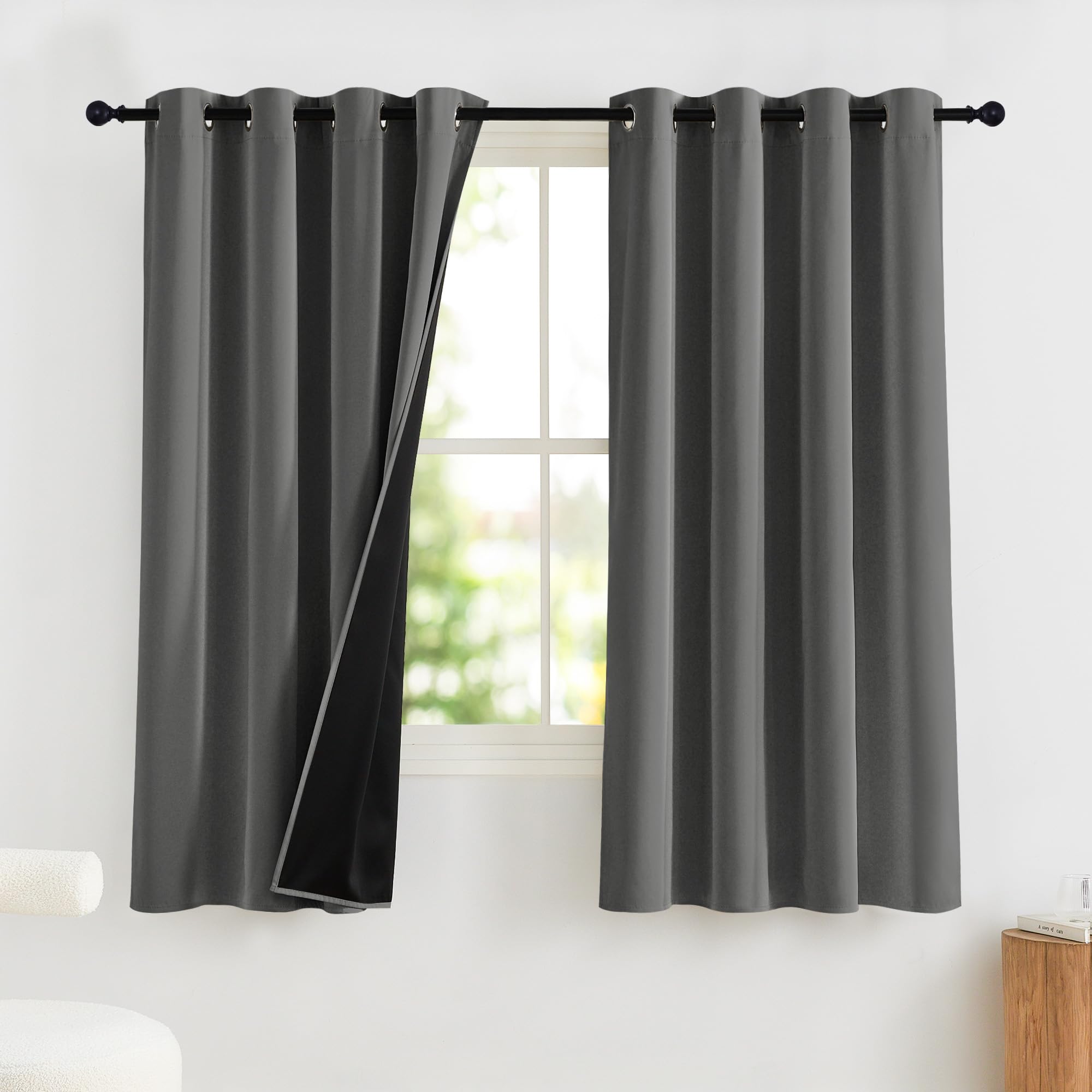 PONY DANCE Cortinas Cortas Opacas para Ventanas de Cocina/Comedor, Cortinas Termicas Aislantes Blackout con Ollaos 2 Piezas,140x160cm,Gris Global Recycled Standard Global Recycled Standard OEKO-TEX STANDARD 100 Global Recycled Standard