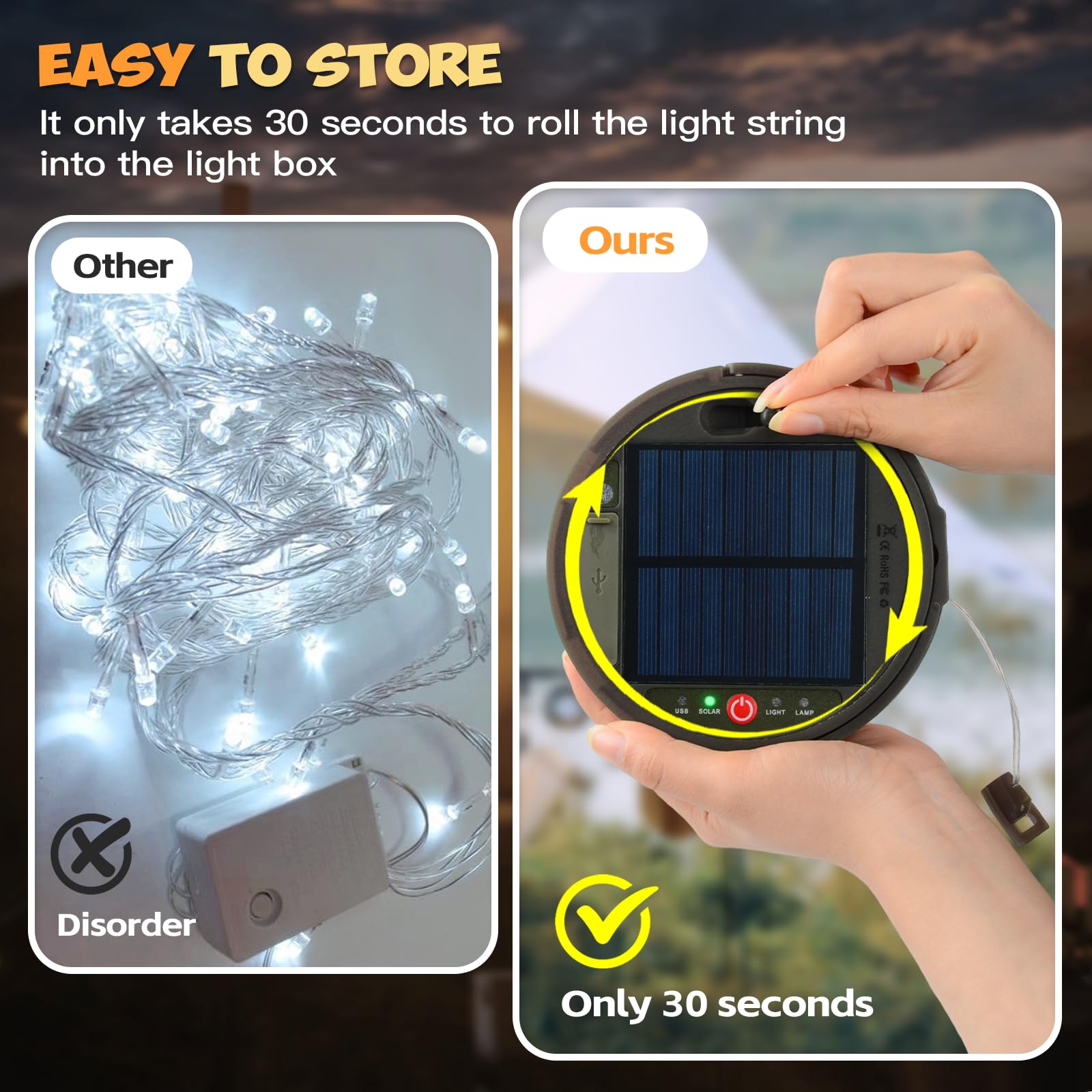 litogo [4 stuks] Lichtsnoer op zonne-energie, voor buiten, 12 m, 120 leds, waterdicht, koperdraad, outdoor lichtketting, decoratie, buiten, 8 modi, voor balkon, Kerstmis, warm wit