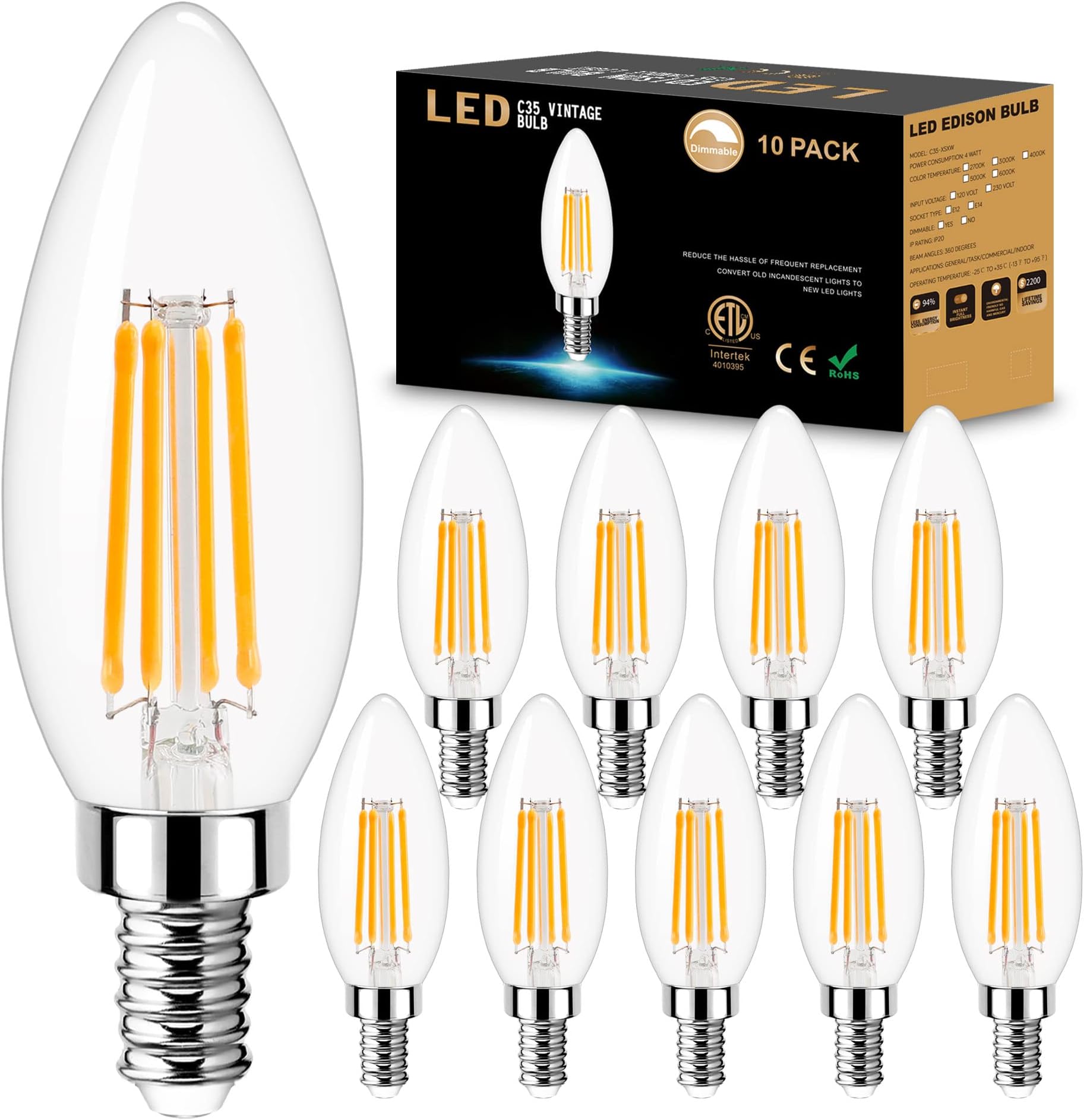Bioluz LED 93 CRI 60 Watt Candelabra Bulbs Medium Base Candelabra Bulbs