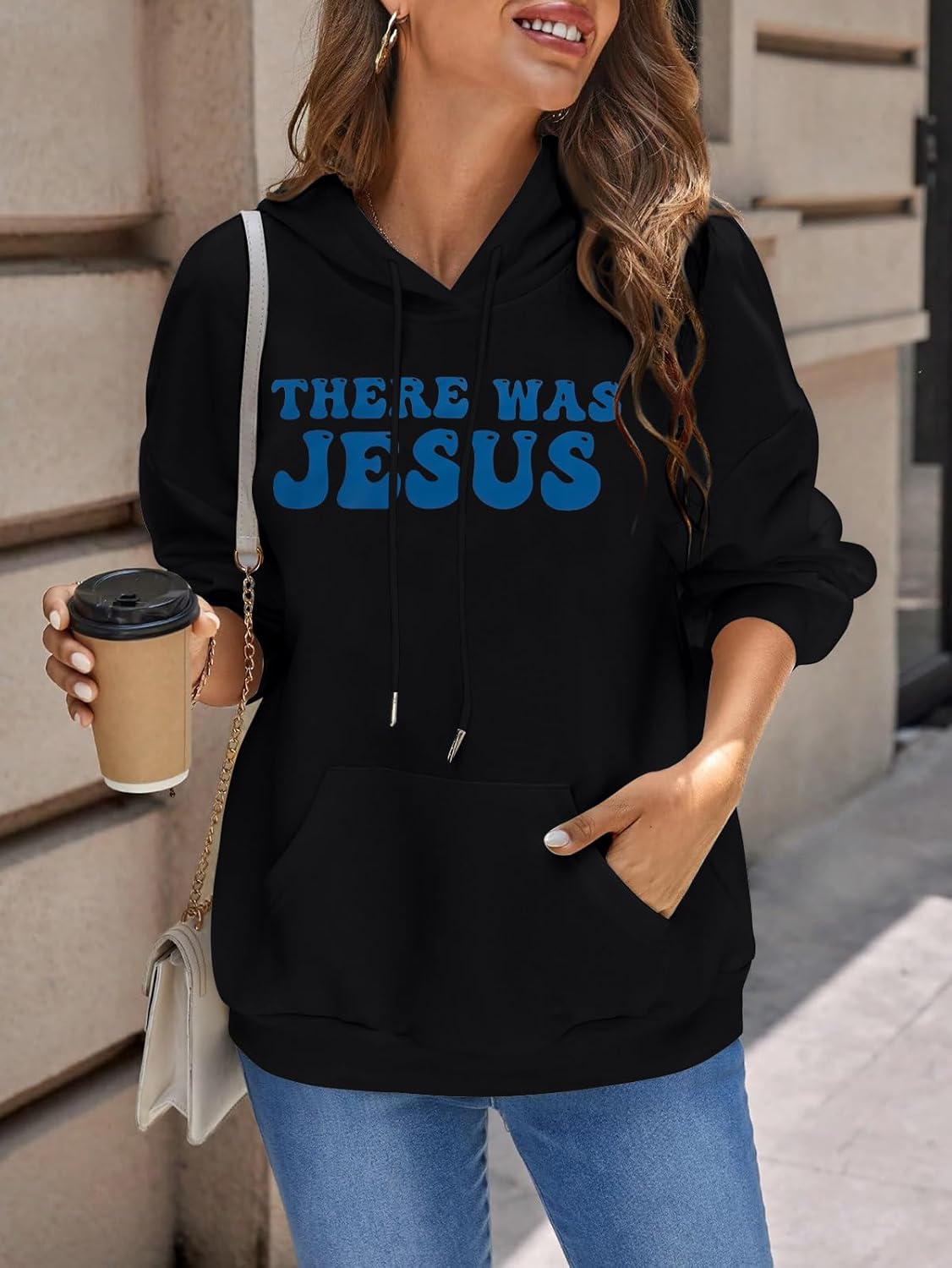 ALLTB There Was Jesus Hoodie Women Christian Sweatshirt Religious Faith Sayings Sweater Bible Verse Pullover Tops - Image 2