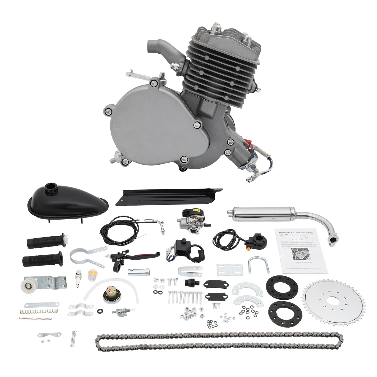 80ccm 2-Takt Fahrrad Motor Kit Benzinmotor mit CDI Zündung für 26/28 Zoll V-Rahmen