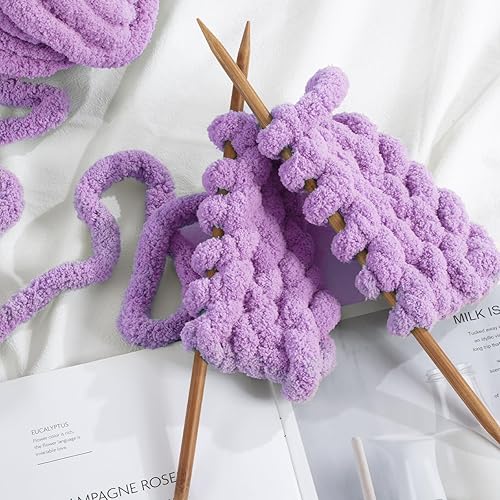 Vista 29 de HOMBYS Hilo de felpilla grueso y voluminoso para tejer a mano, hilo grueso y esponjoso para tejer a mano, hilo de felpa suave, paquete de 8