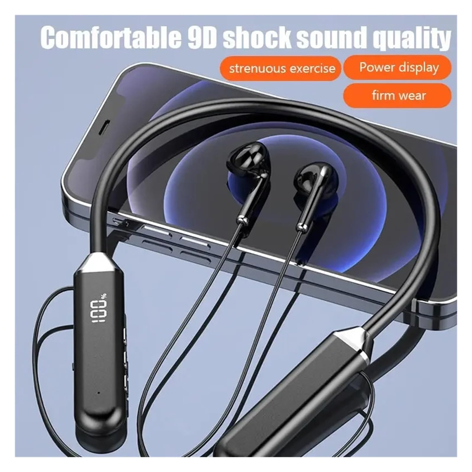 Cuffie 5.2 LED compatibili con connessione con archetto da collo Auricolari Bluetooth magnetici con display di alimentazione stereo di alta qualità del suono(Black)