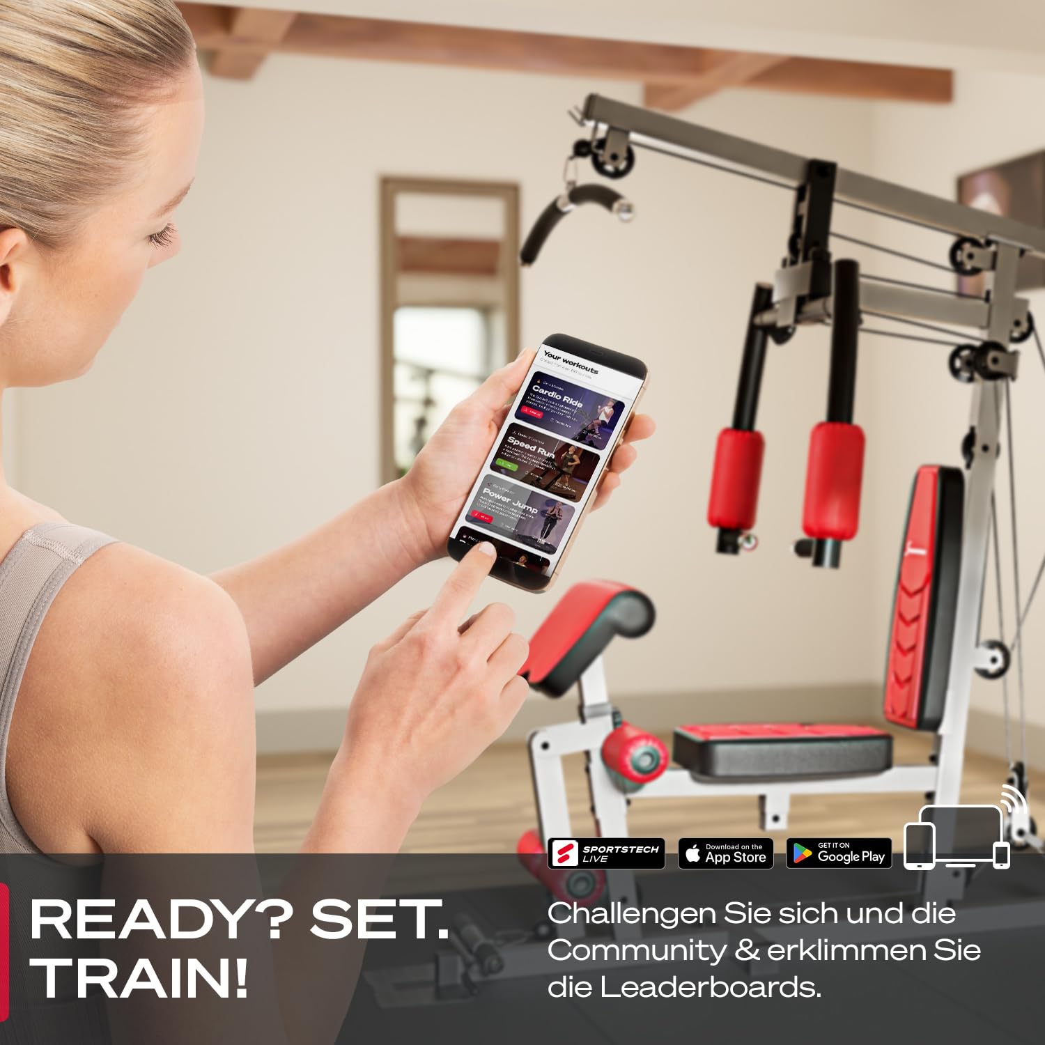 Sportstech Kraftstation für Zuhause HGX150/HGX200, Multifunktions-Homegym mit Latzug, Butterfly, Stepper & Powertower, Fitnessstation, 70kg Trainingsgewicht für Ganzkörpertraining & Muskelaufbau