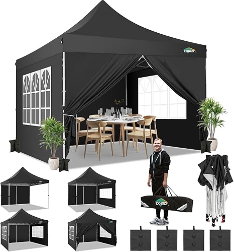 Miniatura 21 de COBIZI Carpa 10x20 Pop Up con paredes laterales, carpa comercial impermeable Ez al aire libre, cenador instantáneo con protección UV 50+ para
