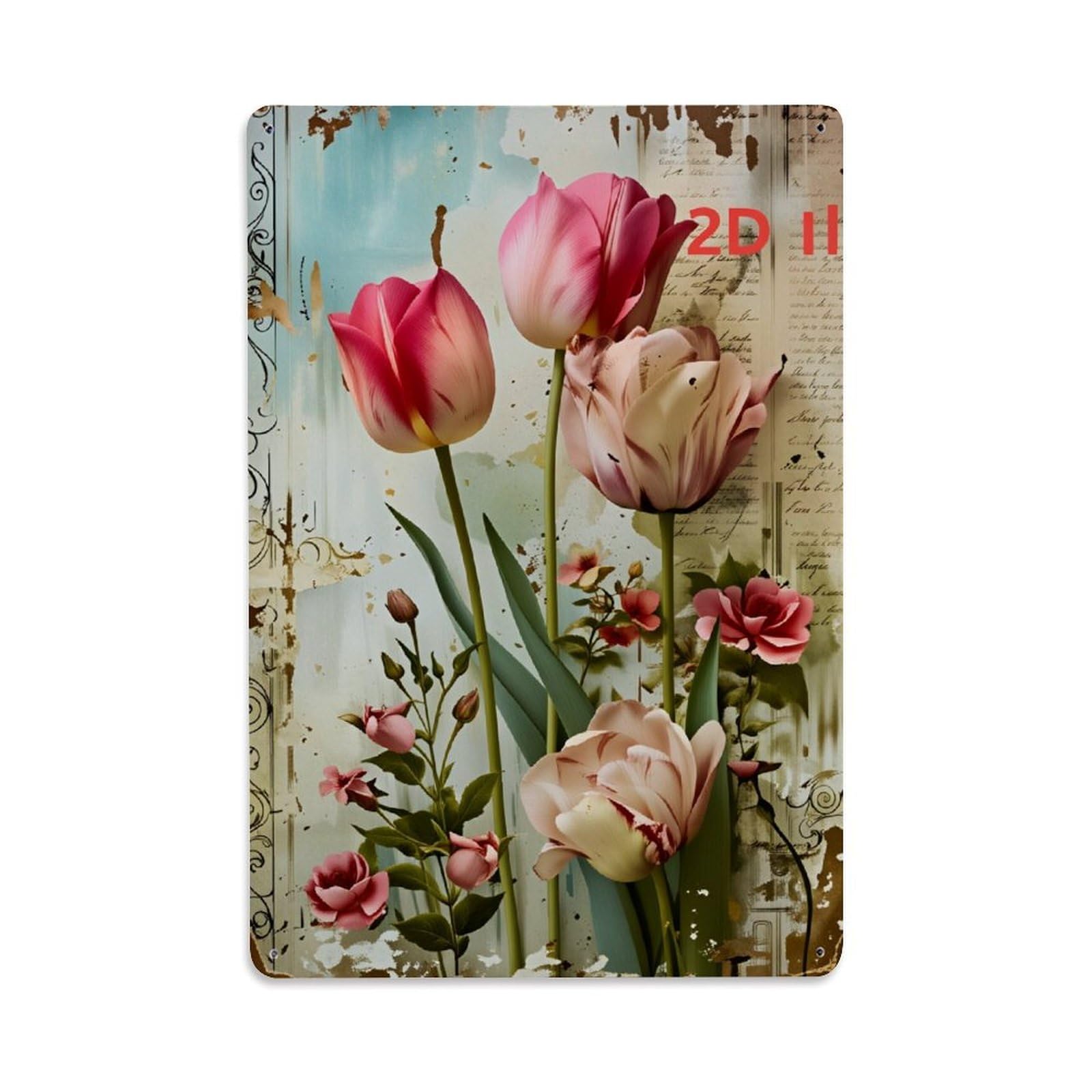 Enderetf Vintage Floral Tulip Rose Pattern Background Tin Sign Metal Poster, Home Bar Garage Man Cave Cafe Indoor & Outdoor Wall Decoration 8X12inches