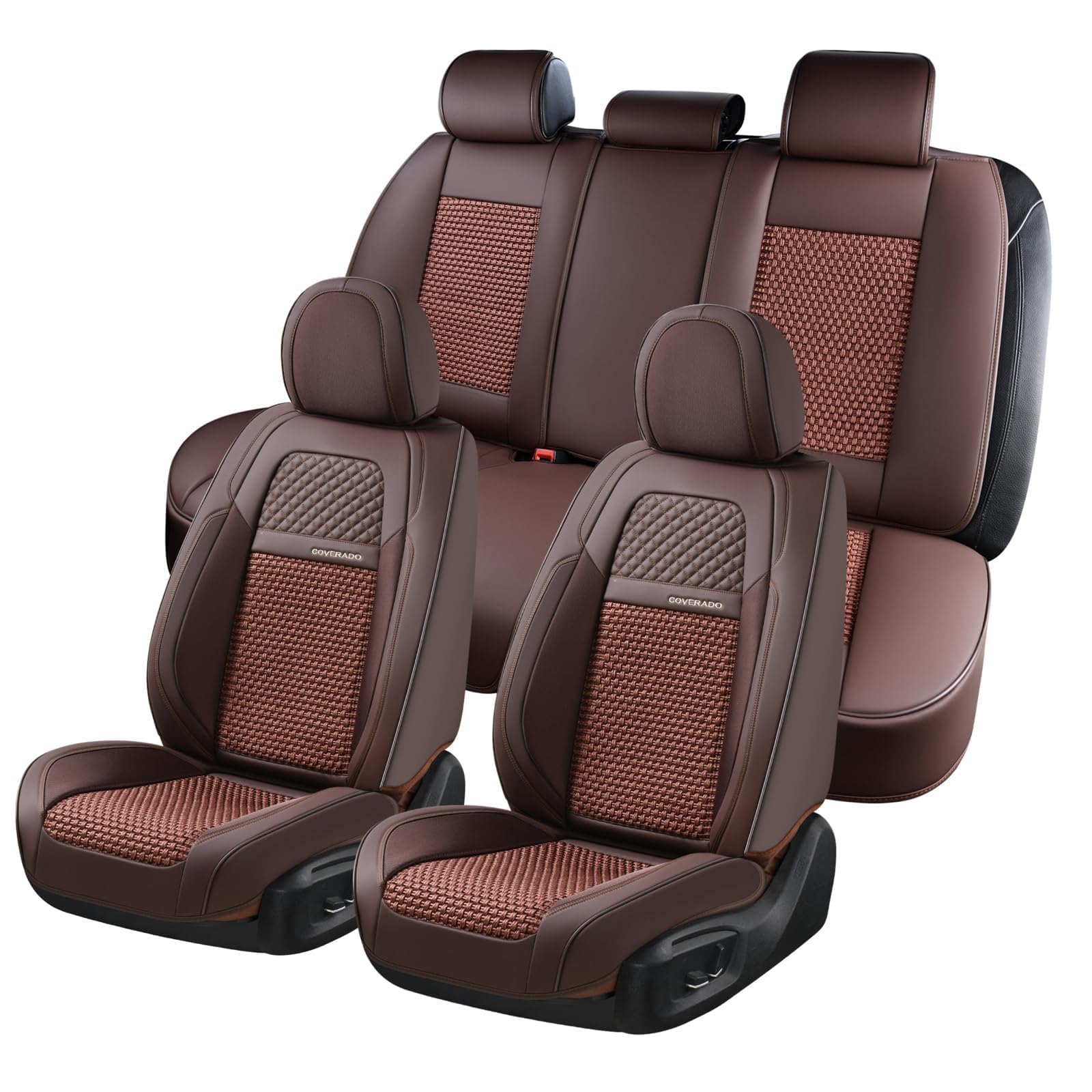 Coverado Car Seat Covers Full Set, 5 Seats Car Seat Protector, Universal Breathable Car Seat Covers Front Seats Back Seats, Car Seat Cushion Fit for Most Vehicles Brown