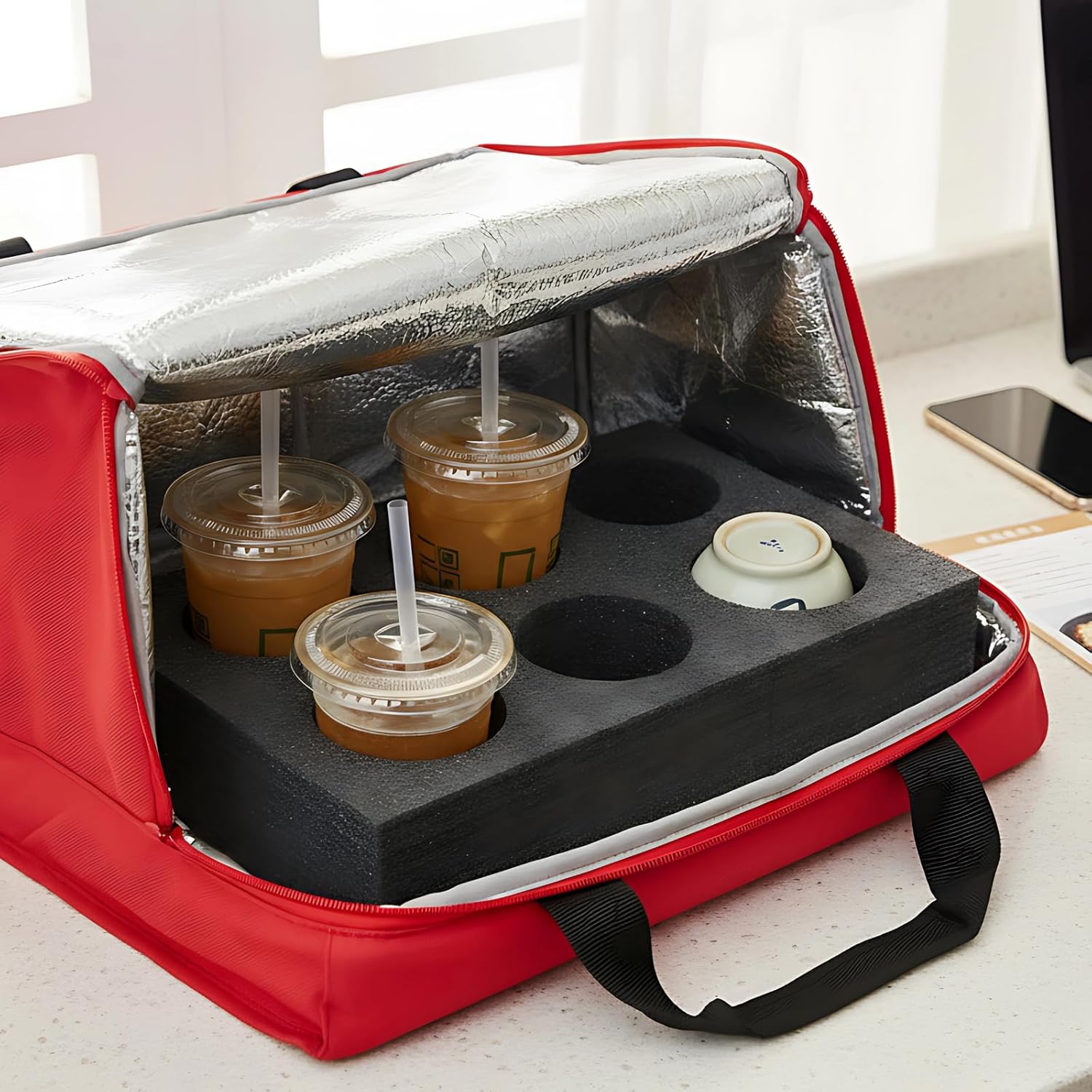 2 Pcs Delivery Cup Holders, 12.6 X 7.9 in 6-Hole Foam Coffee Carrier Tray, Epe Insulated, Dark Gray, Shockproof, for Takeout