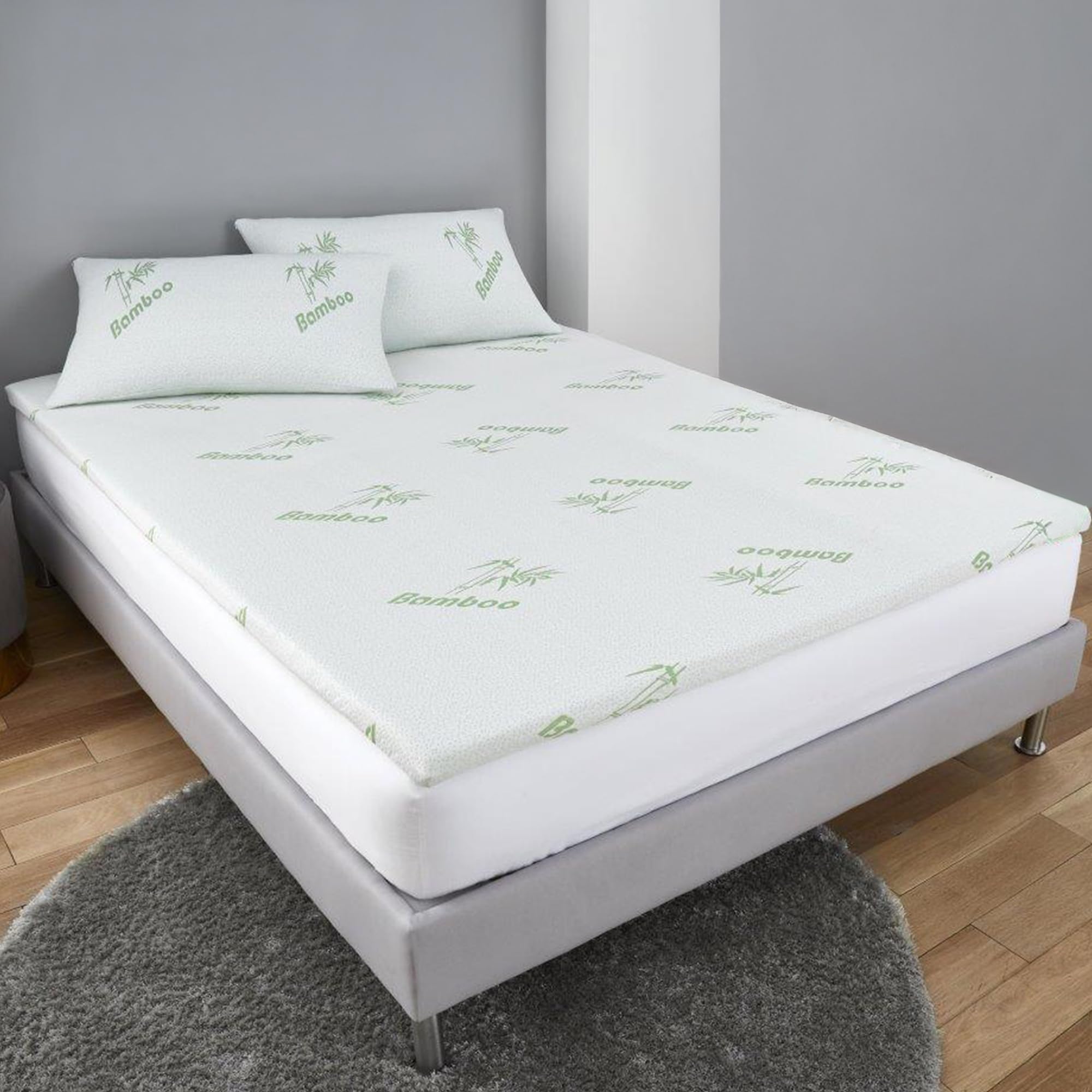 Home Sweet Home UK 2CM Bamboo Super King Mattress Topper, Memory Foam Cooling Mattress Topper Superkingsize Bed Removable Zip Cover, Extra Firm Bed Toppers