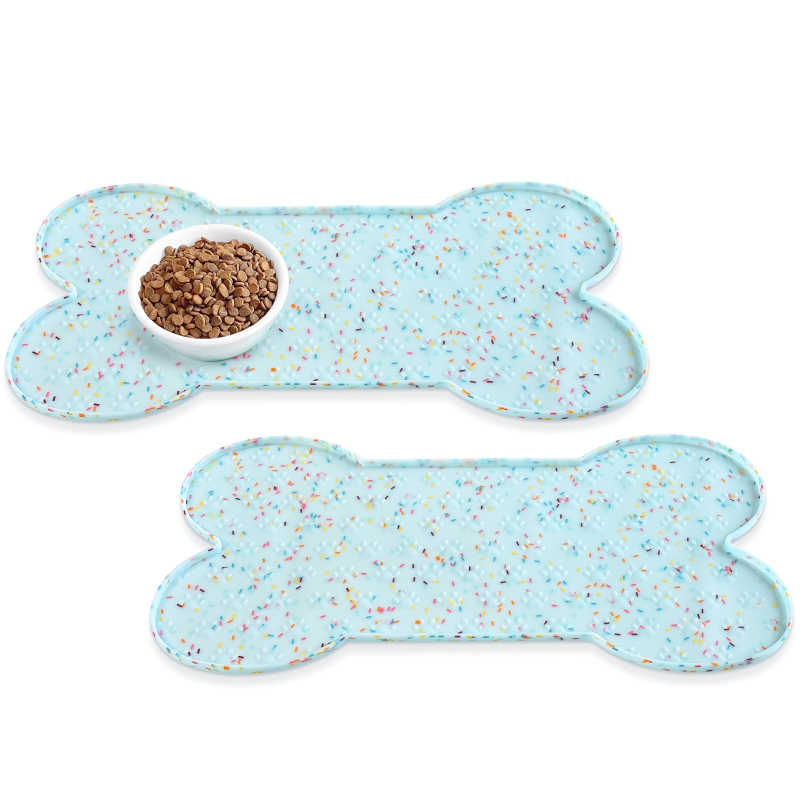 PWTAA Dog Food Mat Anti-Slip Silicone Dog Bowl Mat Thicker Pet Placemat Waterproof Cat Feeder Pad with Raised Edge Puppy Kitten Feeding Mats Suitable Small Medium-Sized Dogs Cats Eating Tray - 2PCS — image 1