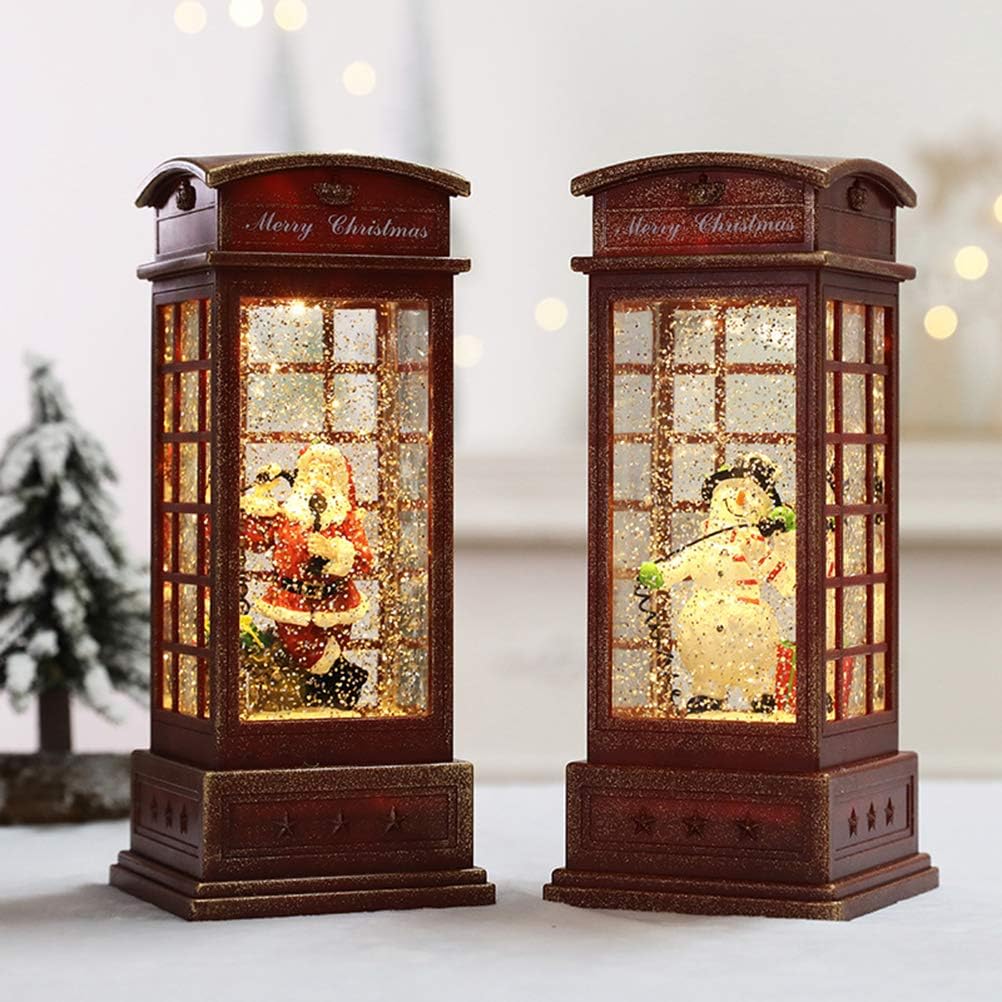 balacoo Glitter Globe Lantern Musical Christmas Snow Globe Lighted Snow Globe Lantern Christmas Telephone Booth Glitter to Rotate Vintage Crafts