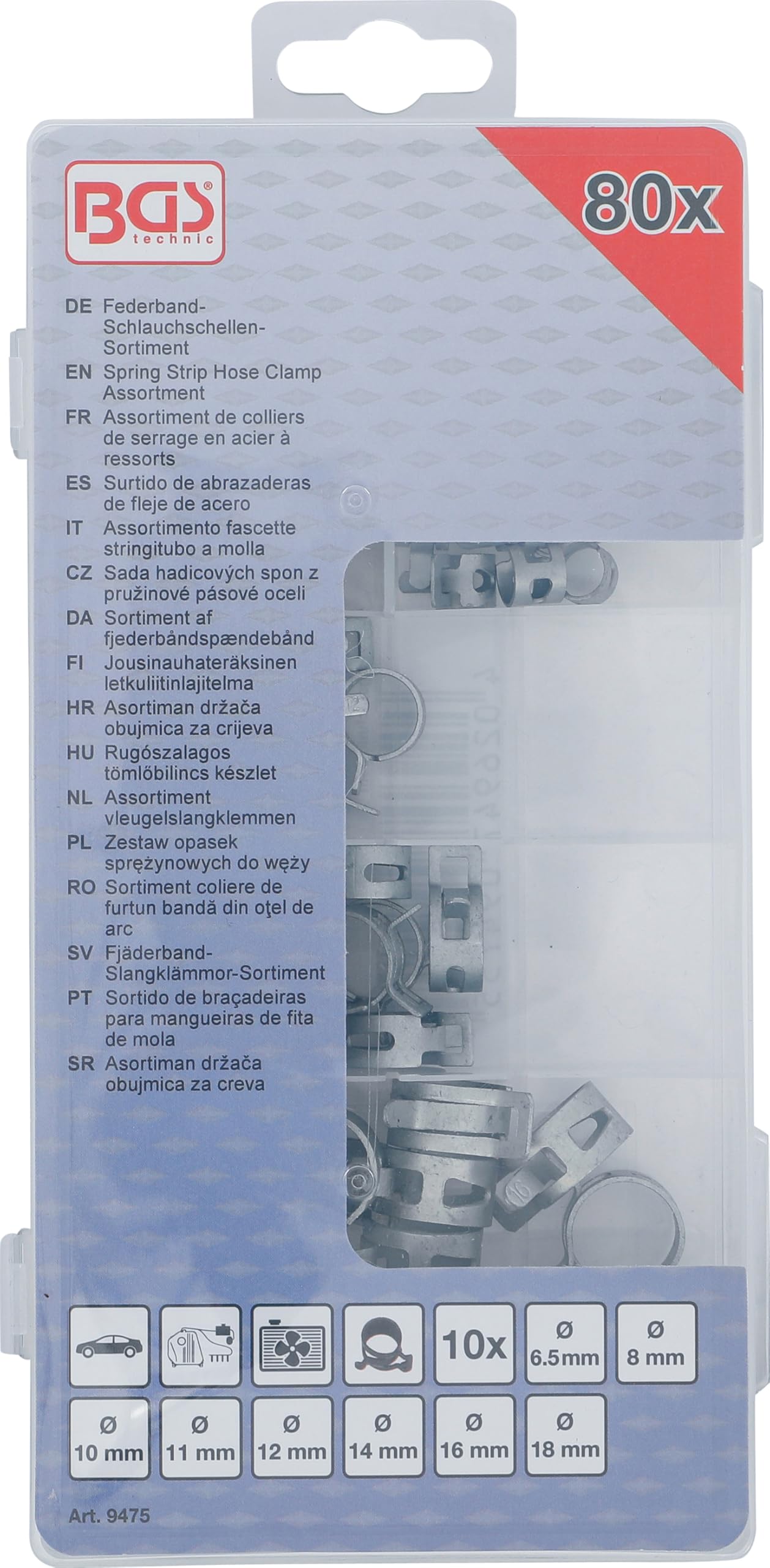 BGS 9475 | Zestaw opasek sprężynowych do węży | 80 szt.
