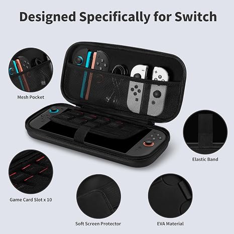 Switch 2 Carrying Case and Screen Protectors Accessories Bundle, Switch2 Travel Cases with Tempered Glass Protectors, Clear Dockable Case, Ergonomic Joypad Grip Covers, 16 Game Cards Cartridge - Black