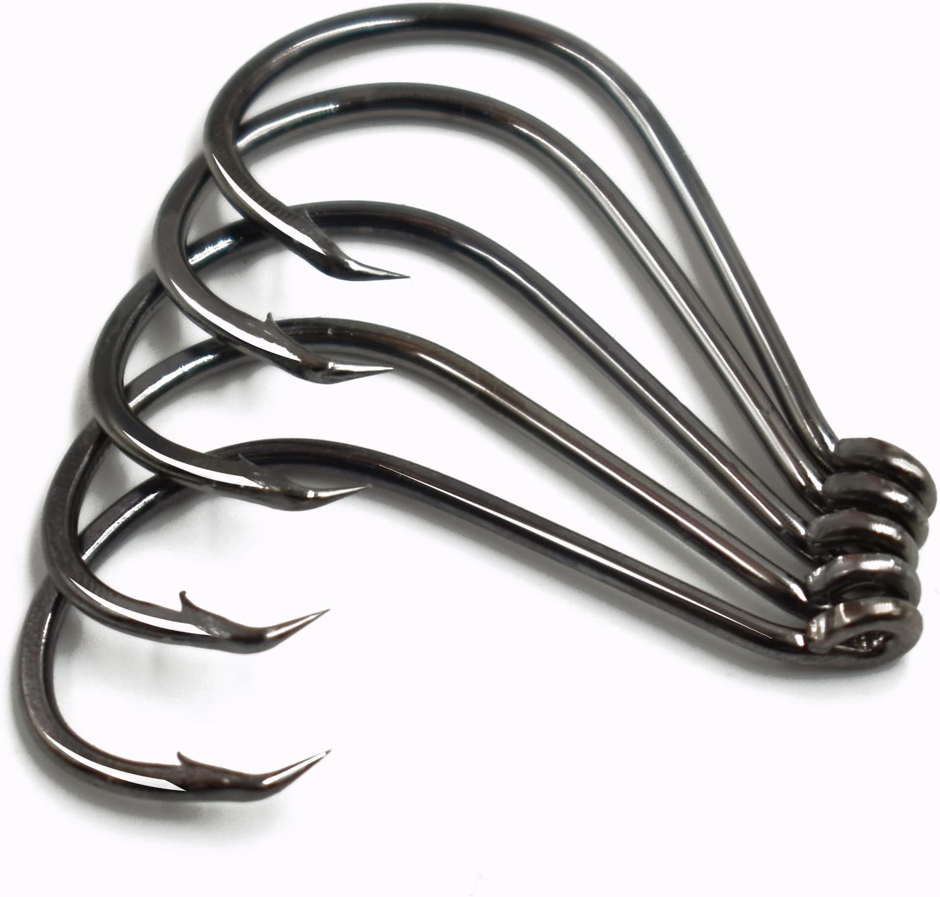 100pcs Size 4#~6/0 Offset Point Octopus Hook with Closed Eye Black High Carbon Steel Sport Circle Hook