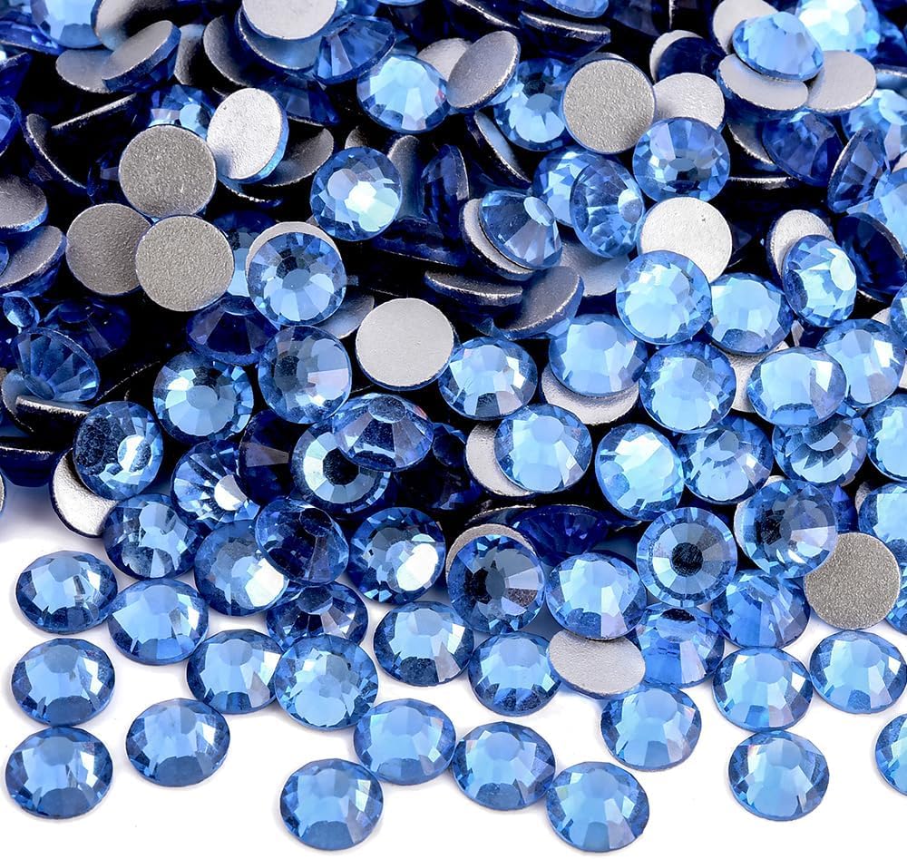Flat Back Rhinestones Round Gemstone for Nails Lt. Sapphire SS50 144pcs