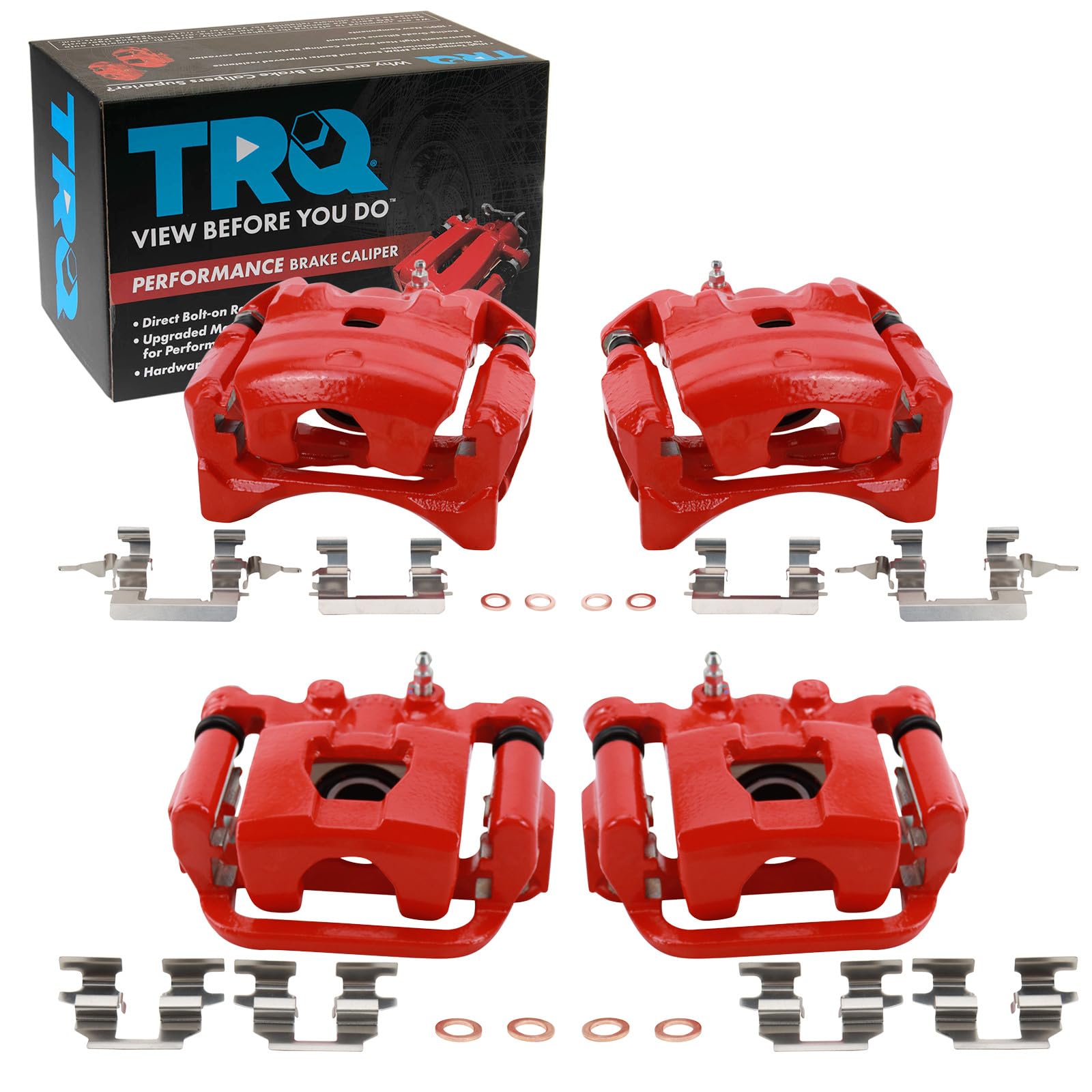 TRQ Performance Front and Rear Brake Caliper Set Coated Brackets Hardware Compatible with 2010-2012 Nissan Altima